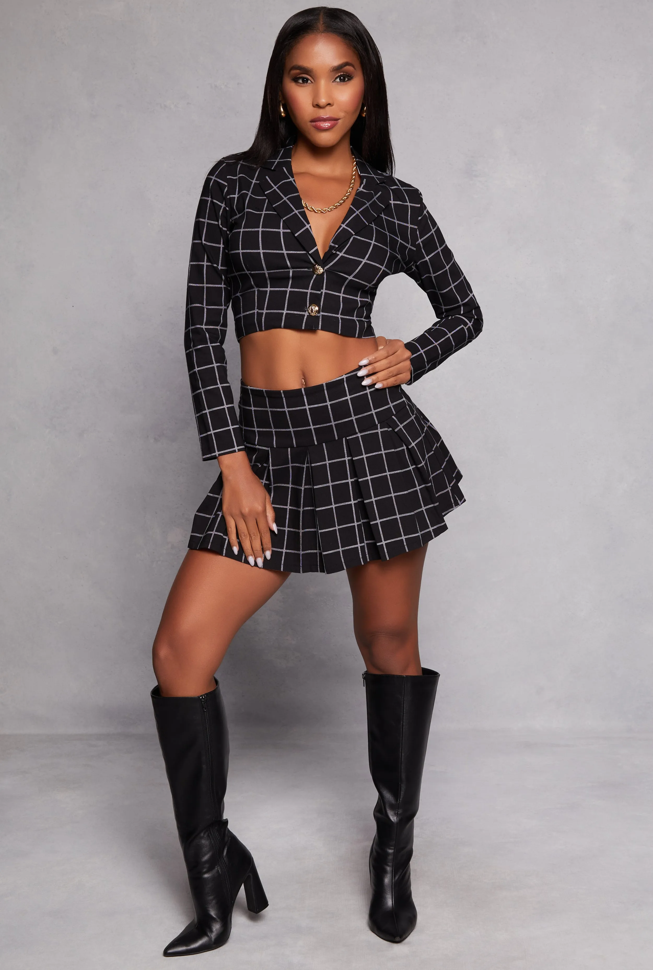 Plaid High Waist Pleated Mini Skirt sold by Rainbow