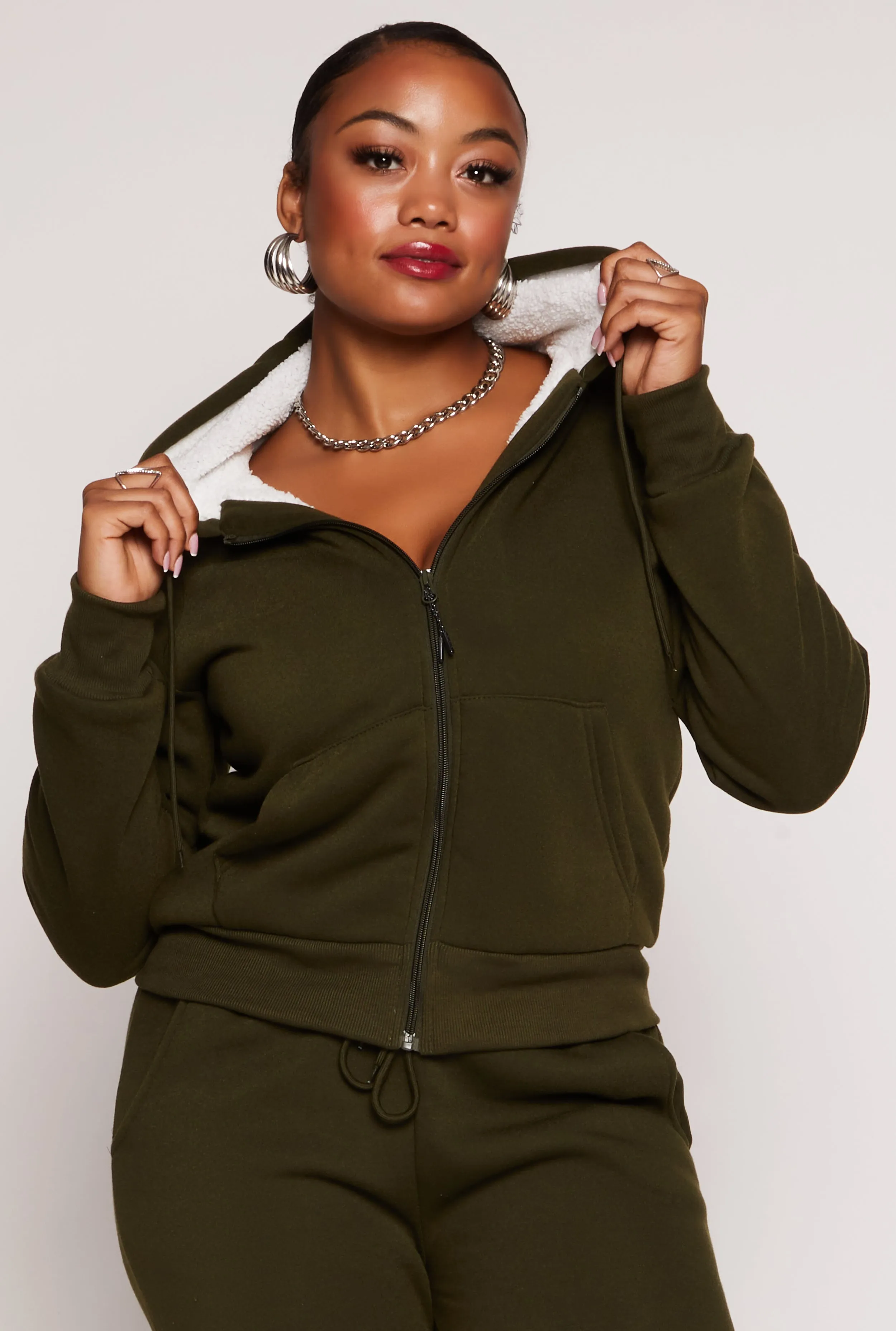 Plus Size Sherpa Lined Zip Front Hoodie sold by Rainbow