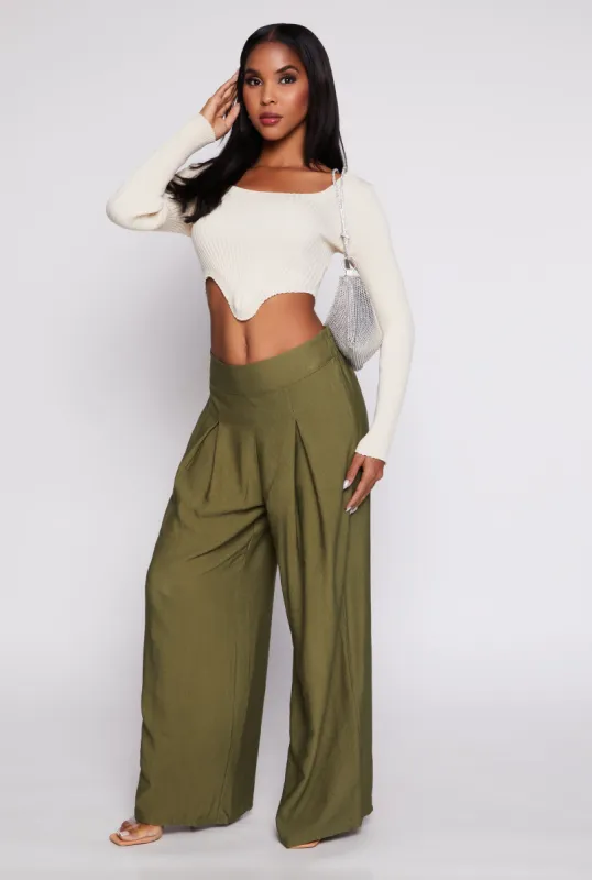 Haute Monde Gauze Knit Pleated Wide Leg Dress Pants sold by Rainbow