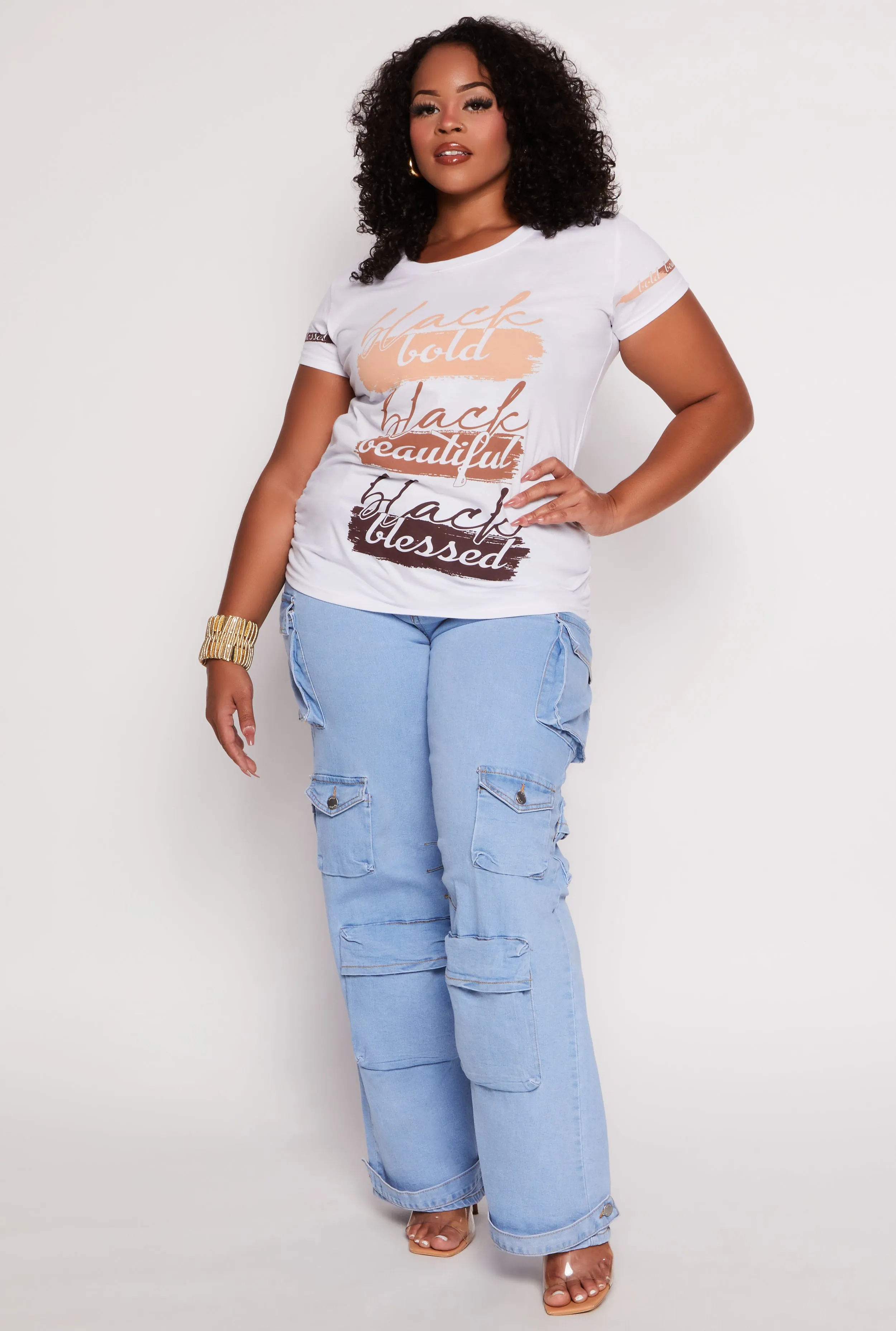 Plus Size Bold Beautiful Blessed Ruched Graphic Tee sold by Rainbow product image thumbnail 2