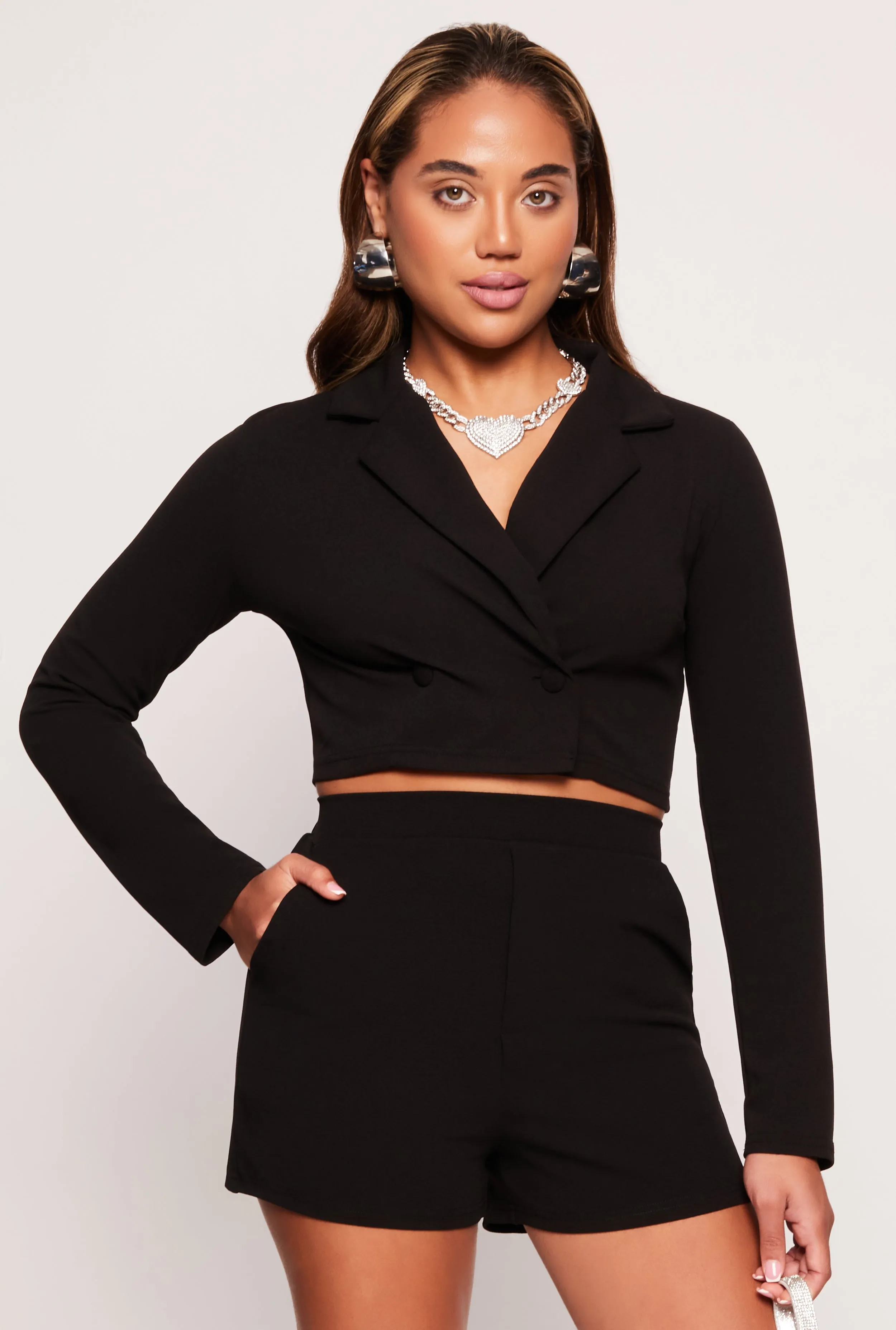 Crepe Knit Double Breast Cropped Blazer sold by Rainbow