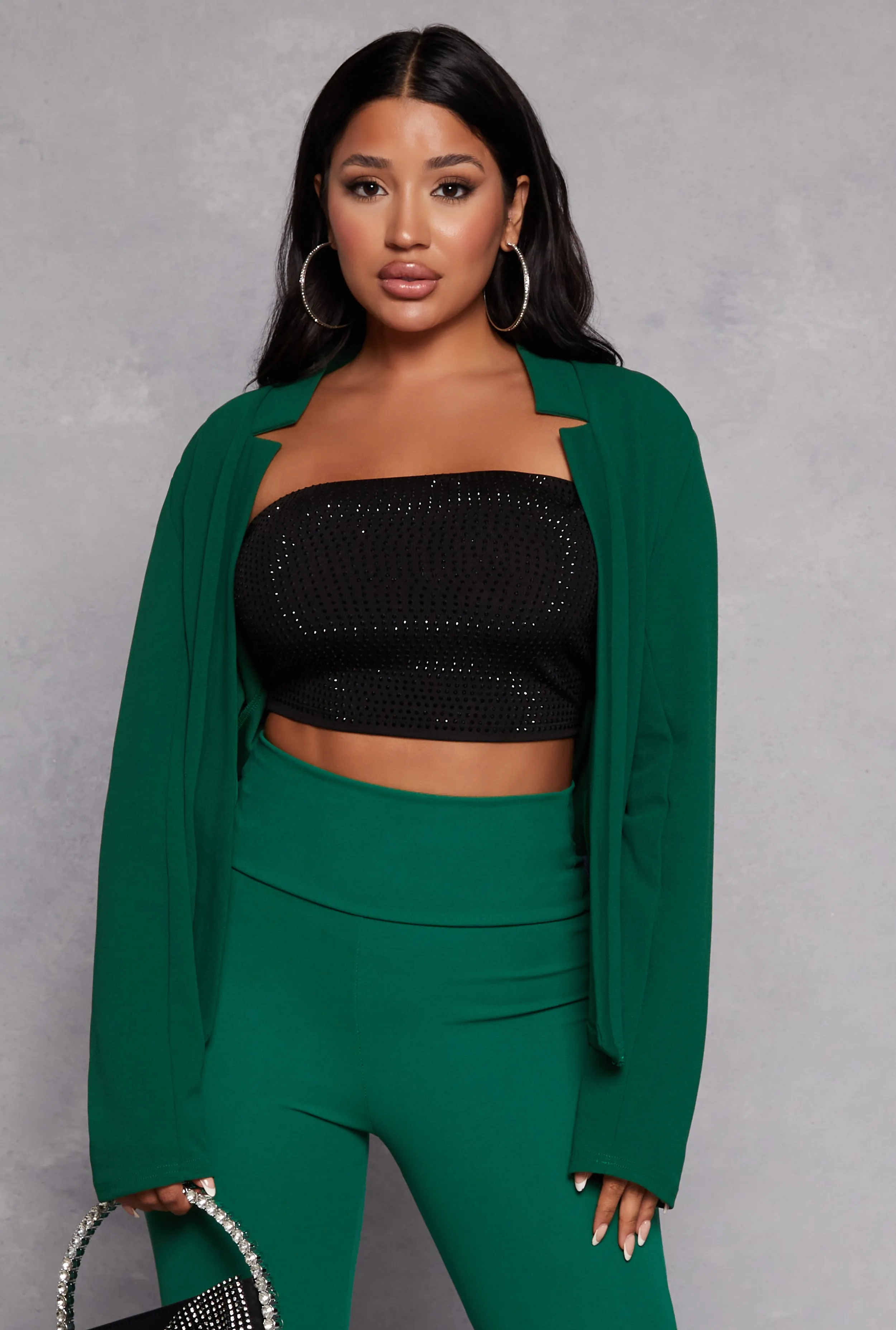 Crepe Knit Open Front Long Sleeve Blazer sold by Rainbow