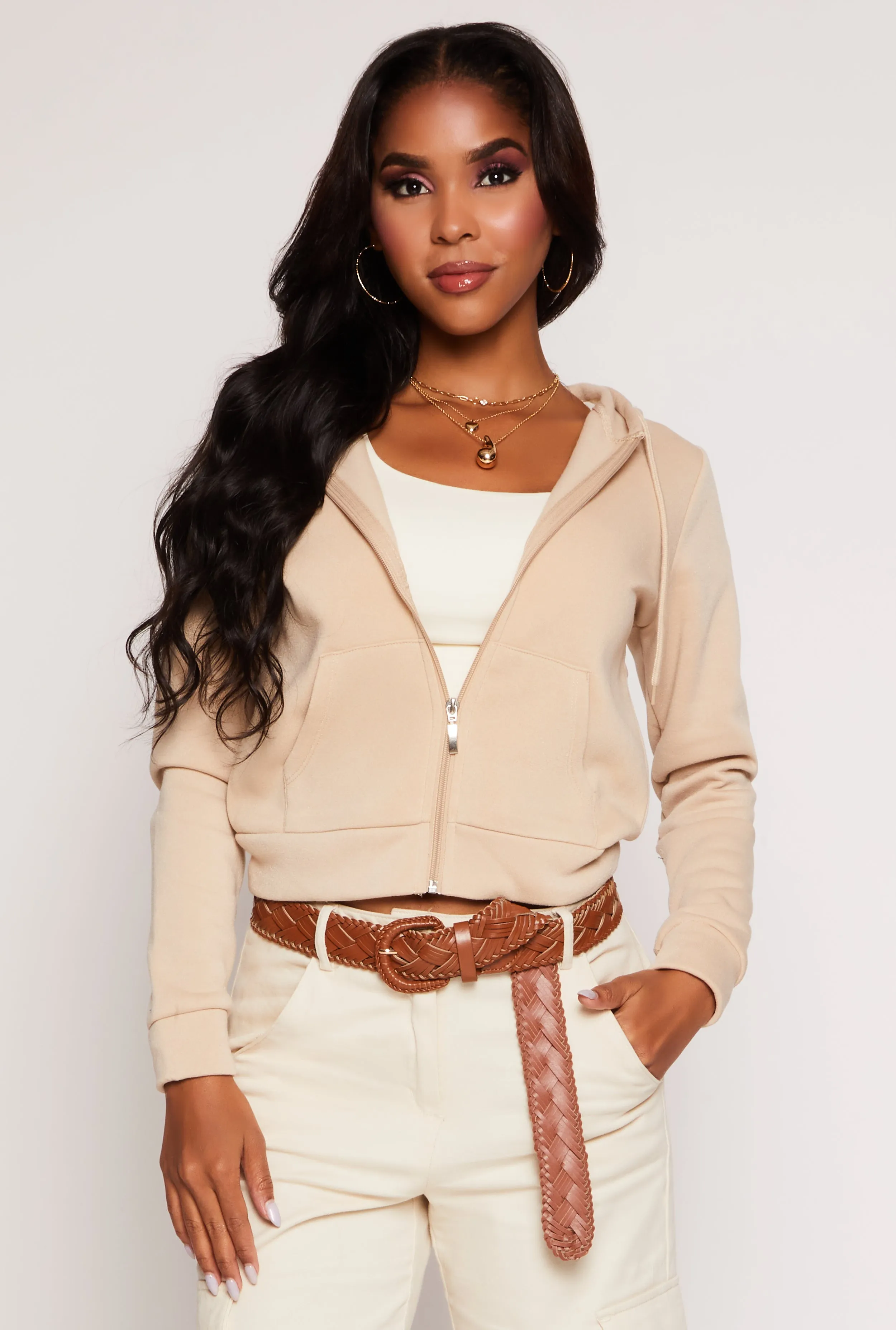 Fleece Zip Front Long Sleeve Hoodie sold by Rainbow