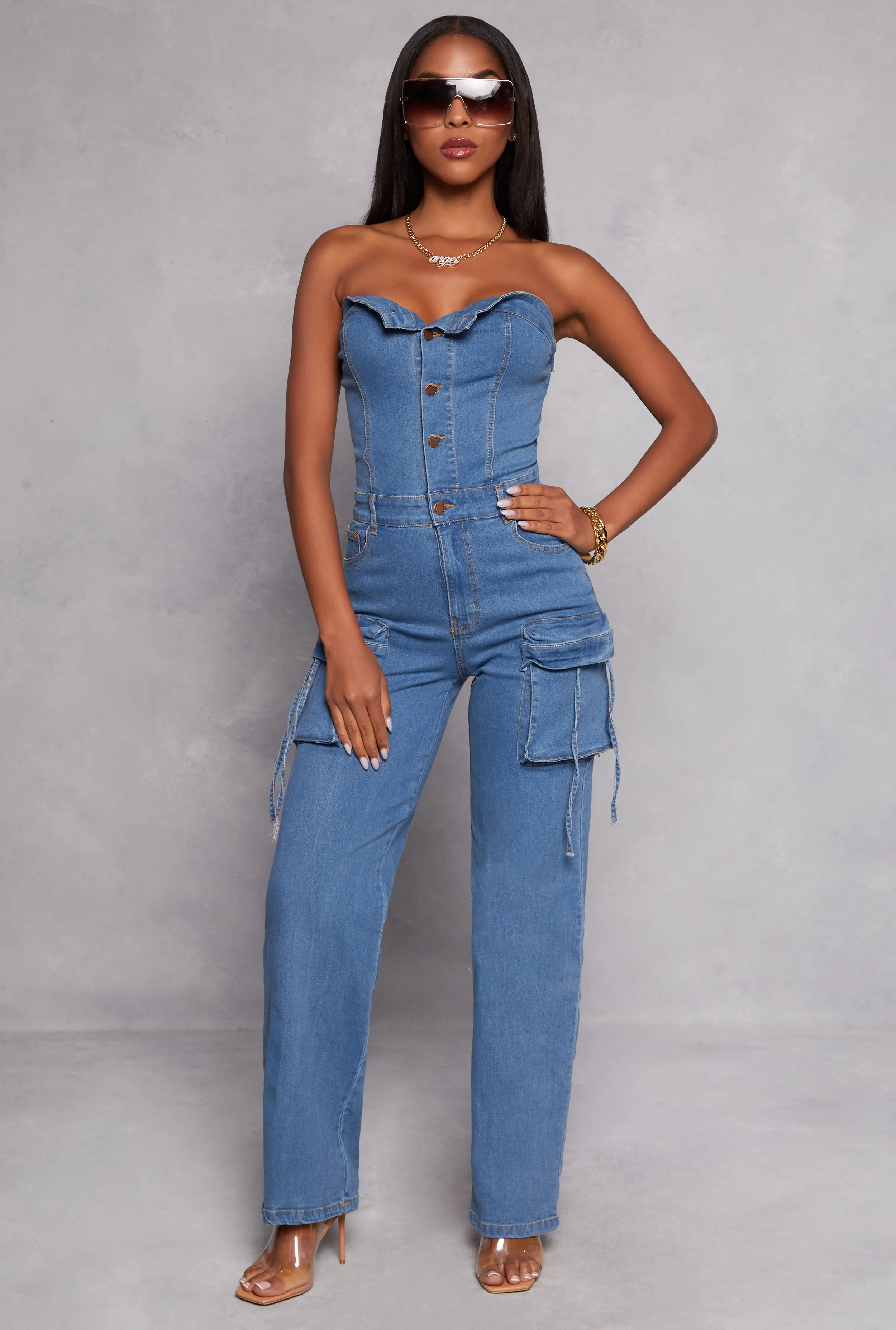 Daisy Denim Cargo Strapless Jumpsuit sold by Rainbow product image thumbnail 2