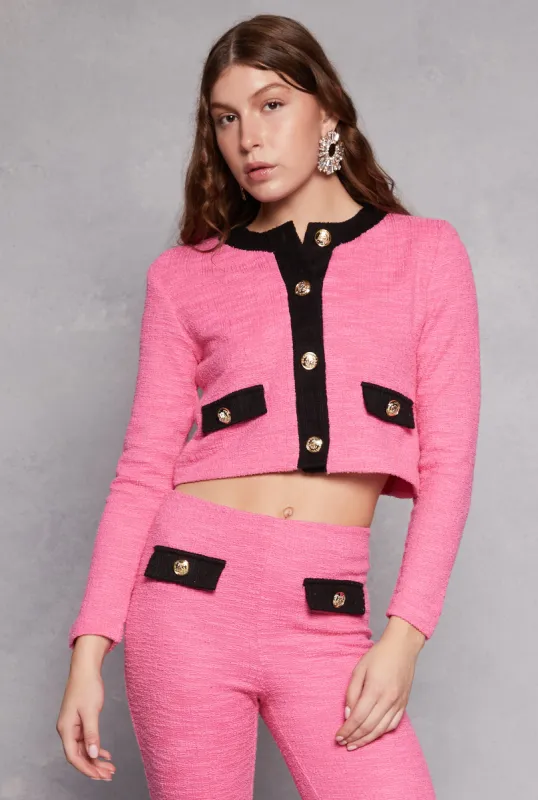 Boucle Button Front Cropped Blazer sold by Rainbow