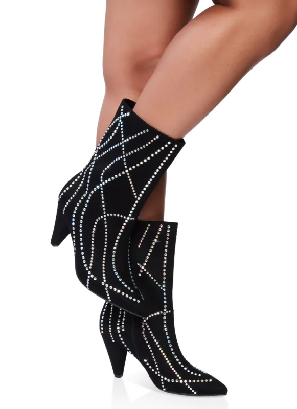 Pointed Toe Rhinestone High Heel Booties sold by Rainbow