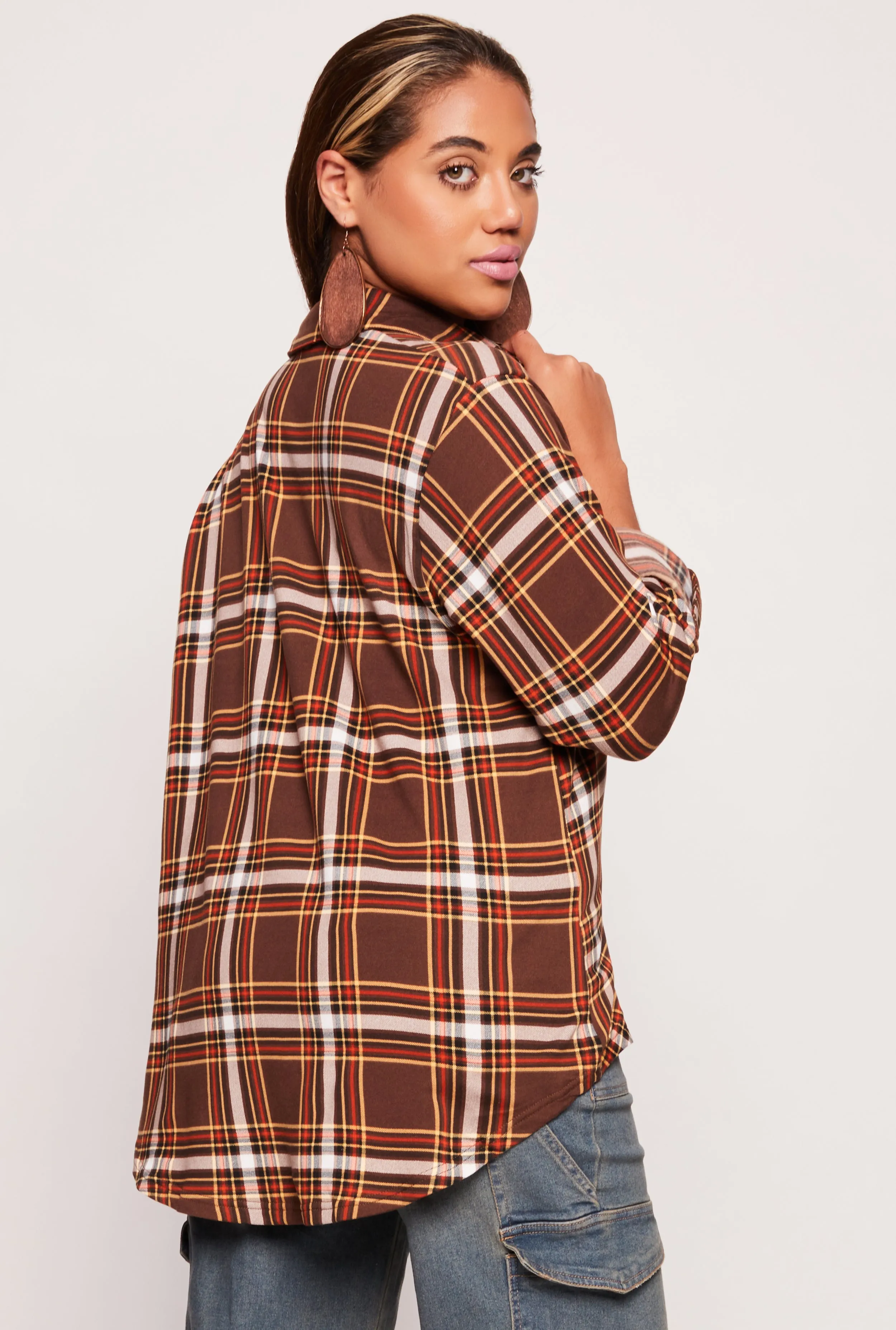 Plaid Button Front Tabbed Sleeve Shirt sold by Rainbow product image thumbnail 3