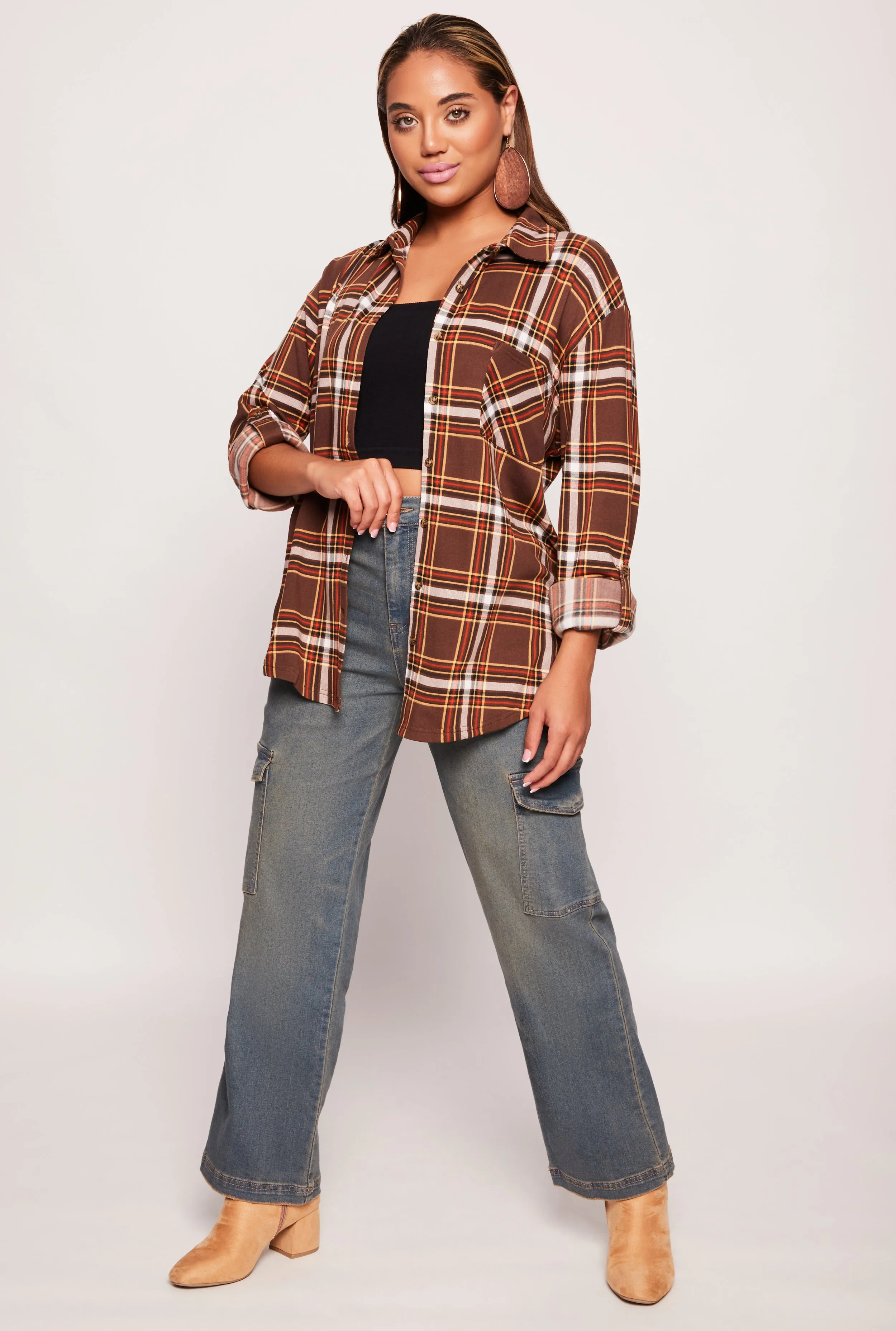 Plaid Button Front Tabbed Sleeve Shirt sold by Rainbow product image thumbnail 2
