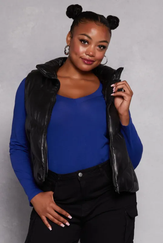 Plus Size Zip Front Quilted Puffer Vest sold by Rainbow