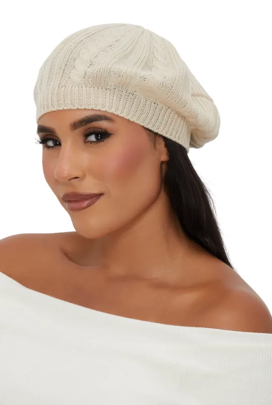 Solid Cable Knit Beret sold by Rainbow