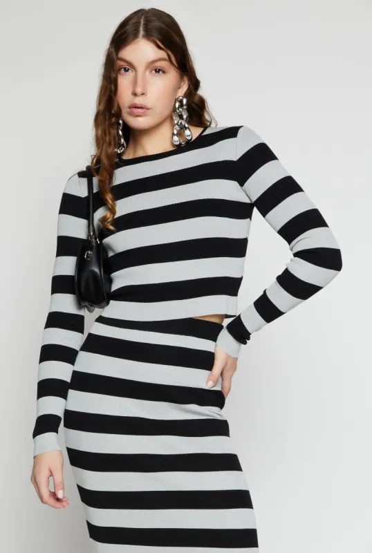 Striped Crew Neck Long Sleeve Sweater sold by Rainbow
