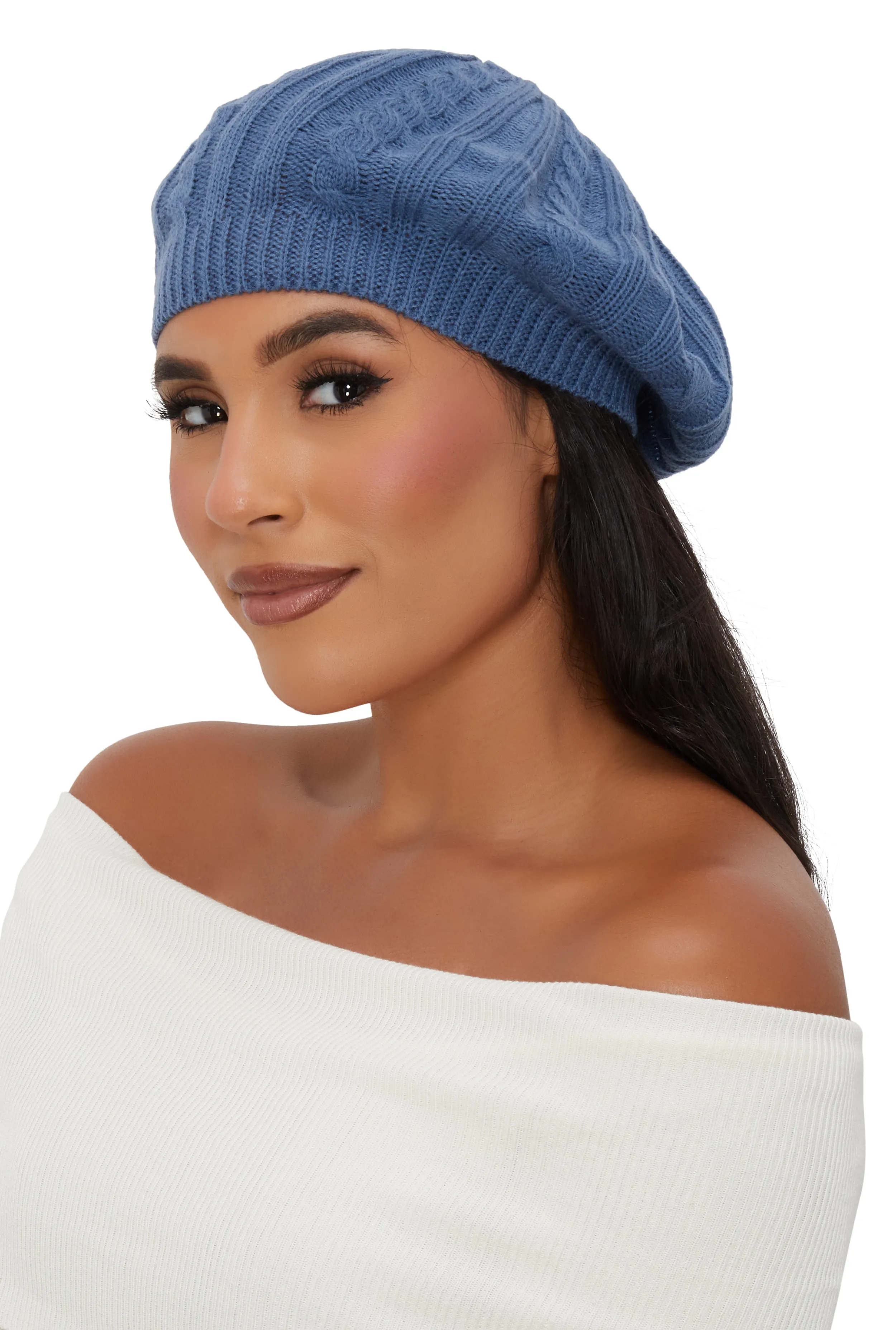 Solid Cable Knit Beret sold by Rainbow