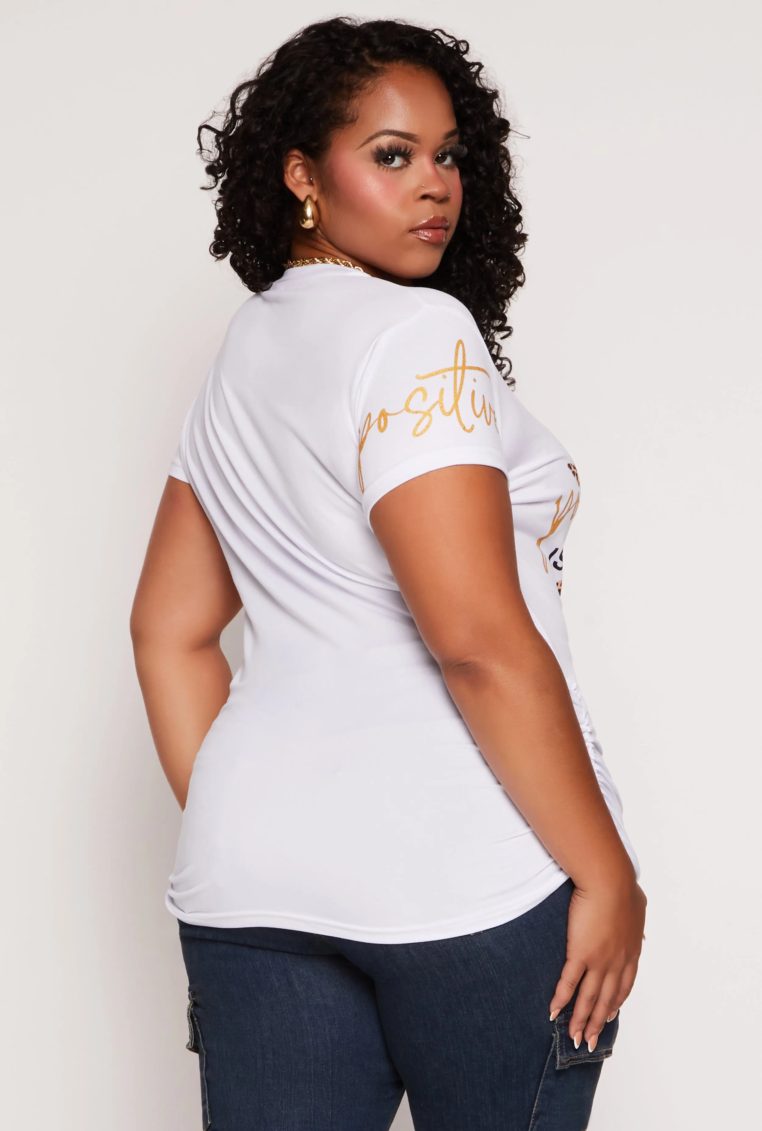 Plus Size Ruched Positivity Graphic T Shirt sold by Rainbow product image thumbnail 3