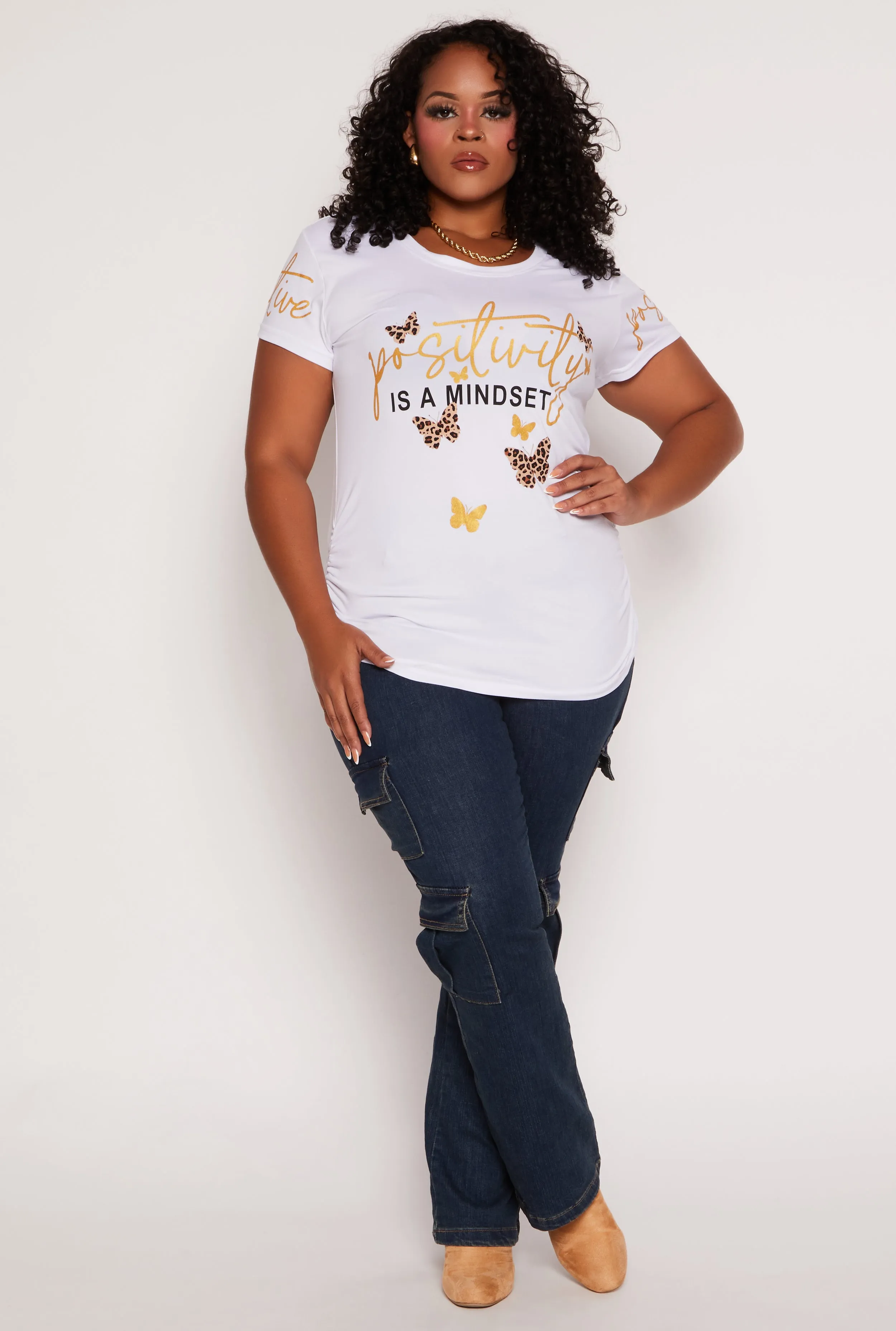 Plus Size Ruched Positivity Graphic T Shirt sold by Rainbow product image thumbnail 2