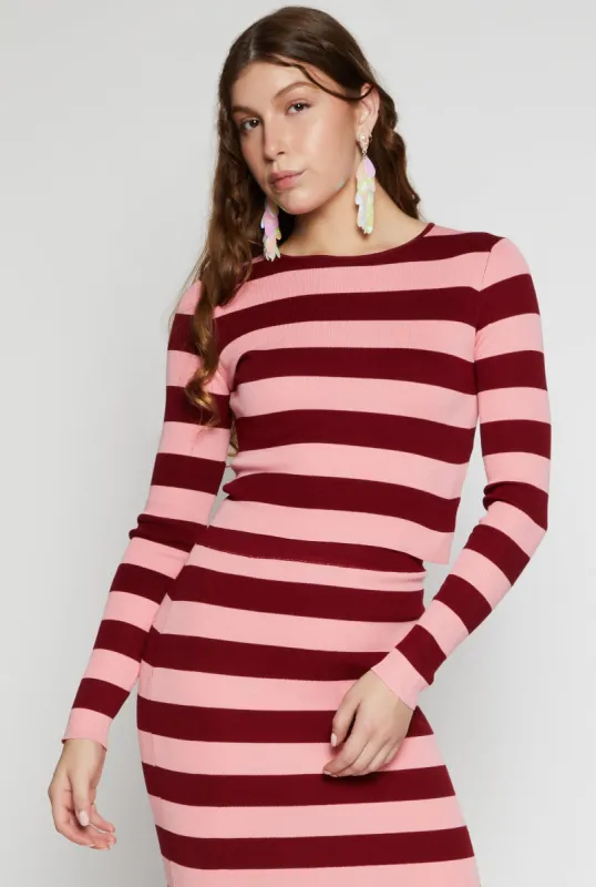 Striped Crew Neck Long Sleeve Sweater sold by Rainbow