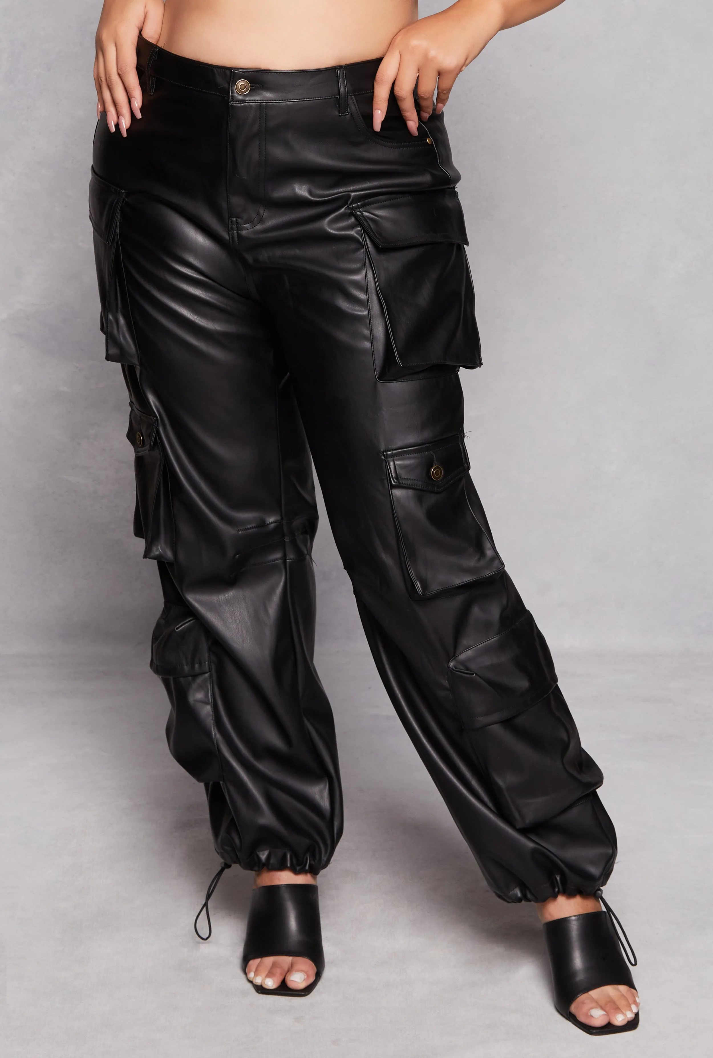 Plus Size Faux Leather Cargo Pants sold by Rainbow product image thumbnail 2