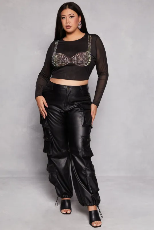 Plus Size Faux Leather Cargo Pants sold by Rainbow