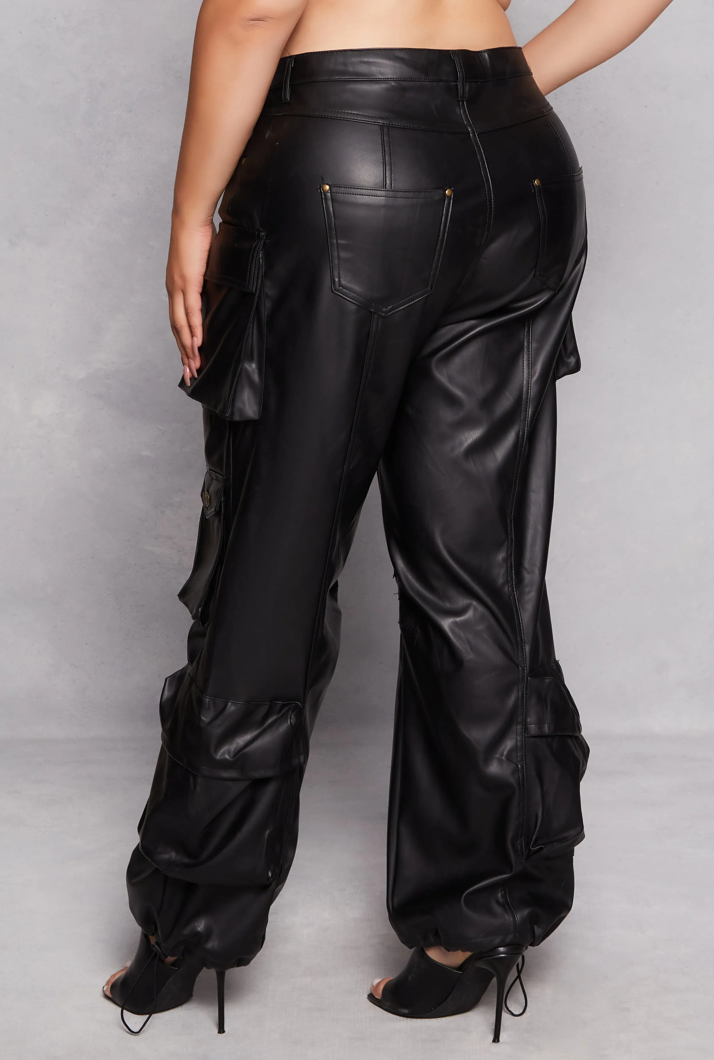 Plus Size Faux Leather Cargo Pants sold by Rainbow product image thumbnail 3
