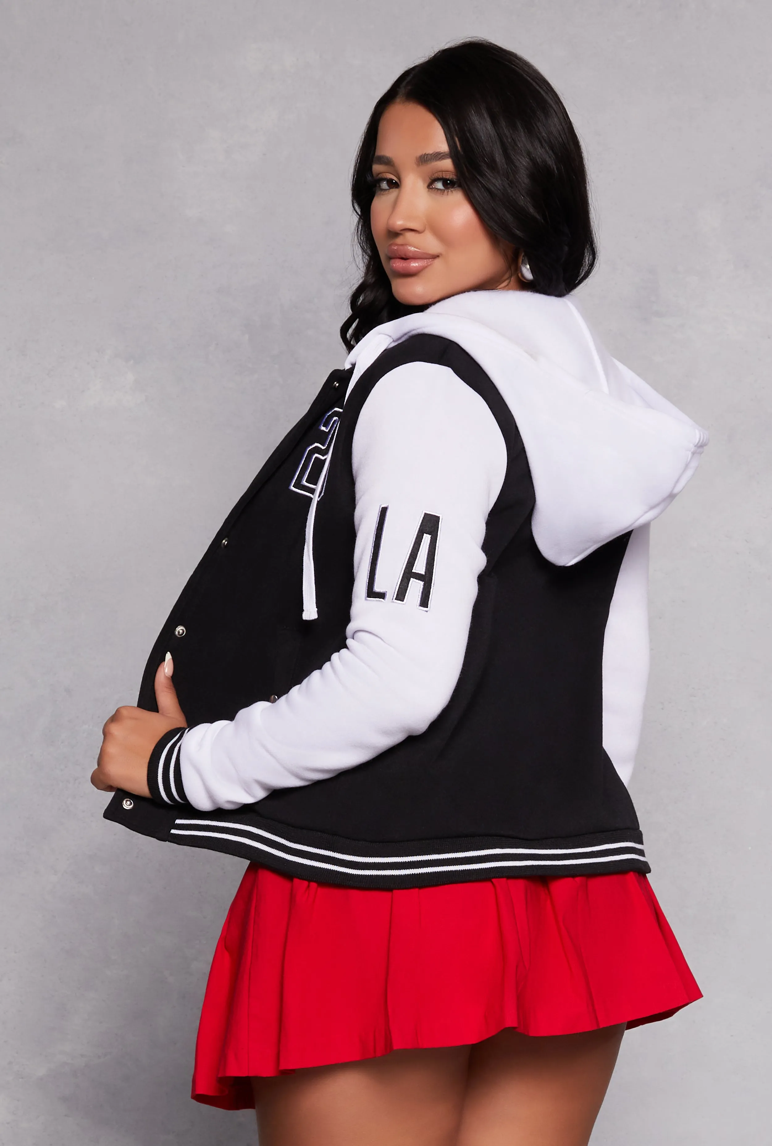 23 LA Graphic Patch Hooded Baseball Jacket sold by Rainbow product image thumbnail 3