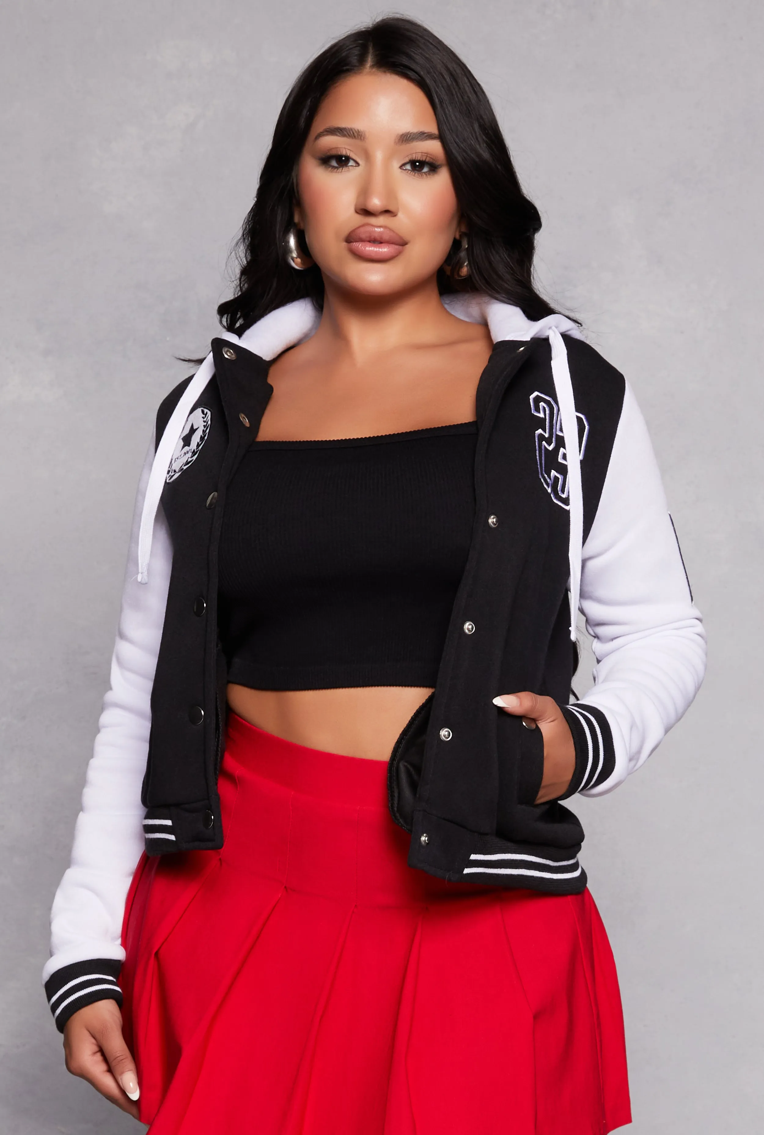 23 LA Graphic Patch Hooded Baseball Jacket sold by Rainbow