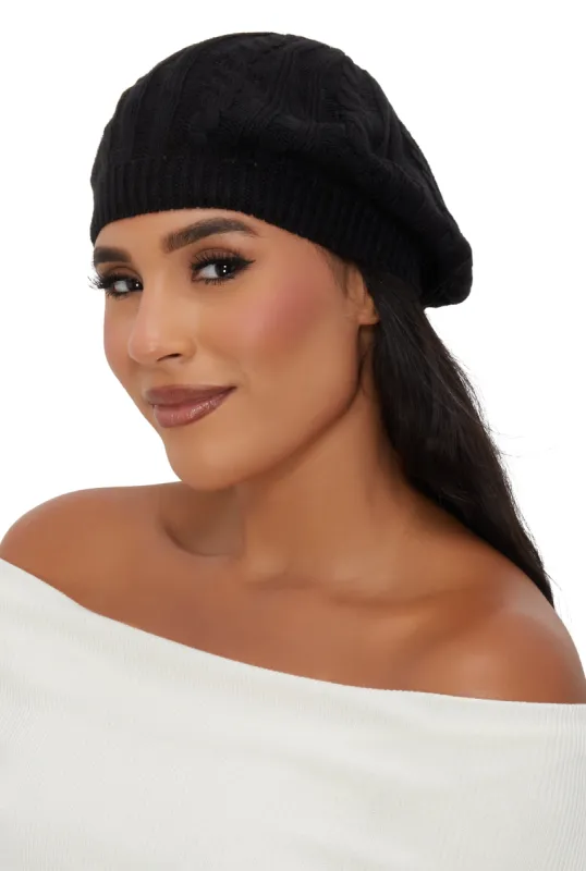 Solid Cable Knit Beret sold by Rainbow