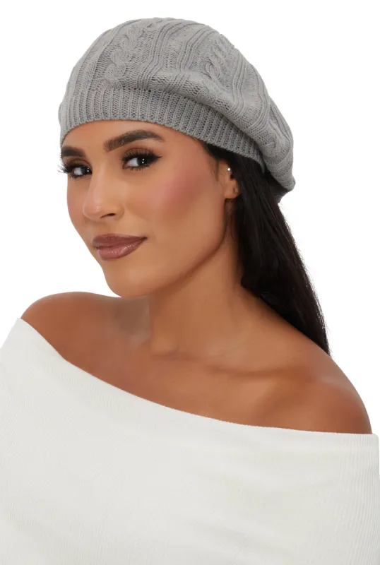 Solid Cable Knit Beret sold by Rainbow