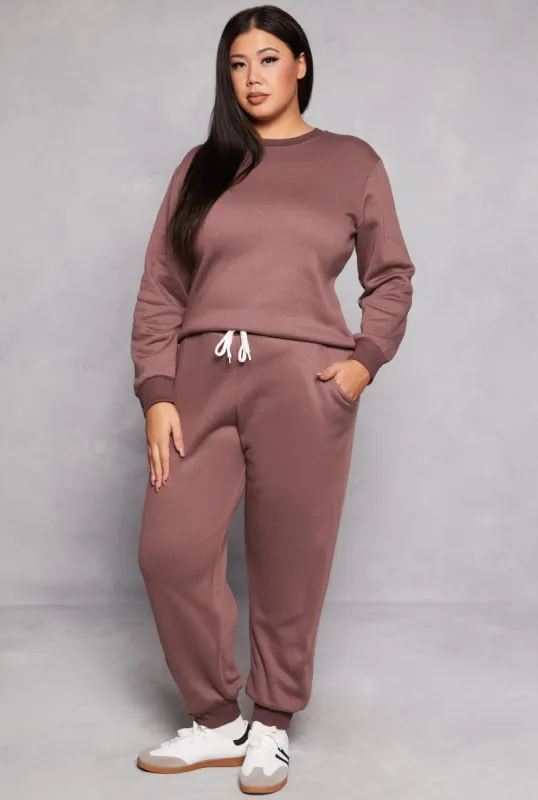 Plus Size Solid Fleece Drawstring Joggers sold by Rainbow