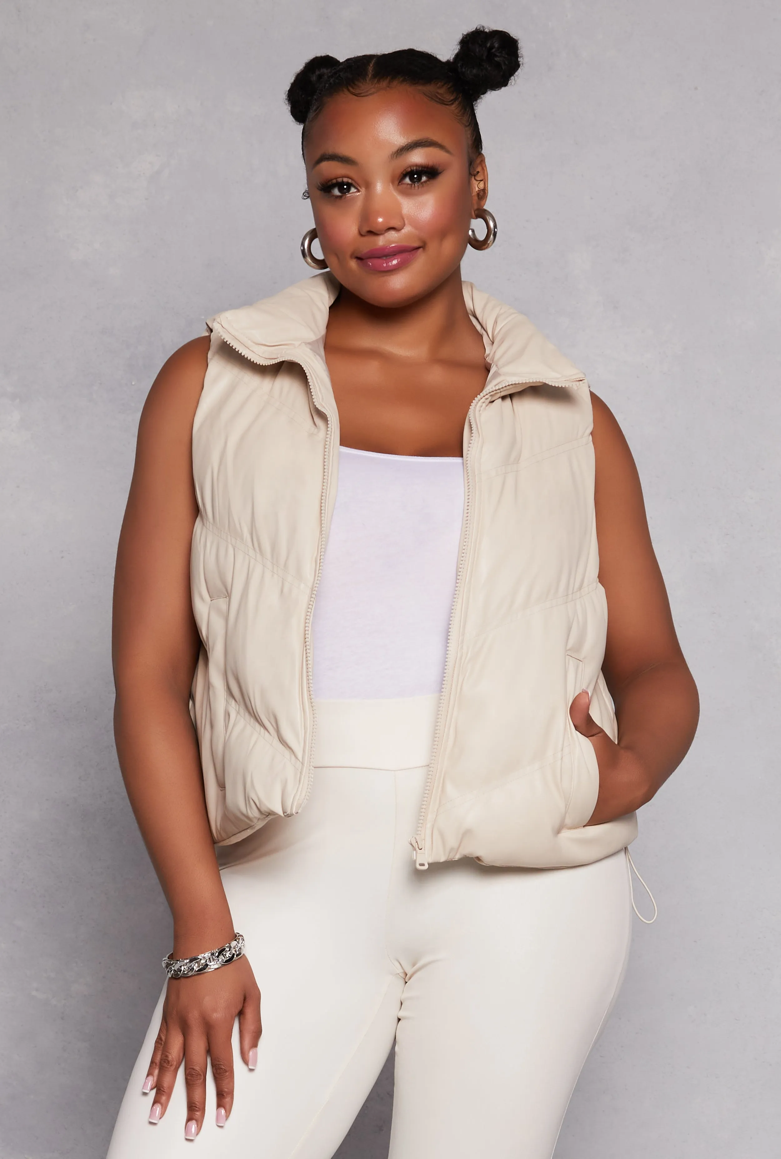 Plus Size Zip Front Quilted Puffer Vest sold by Rainbow