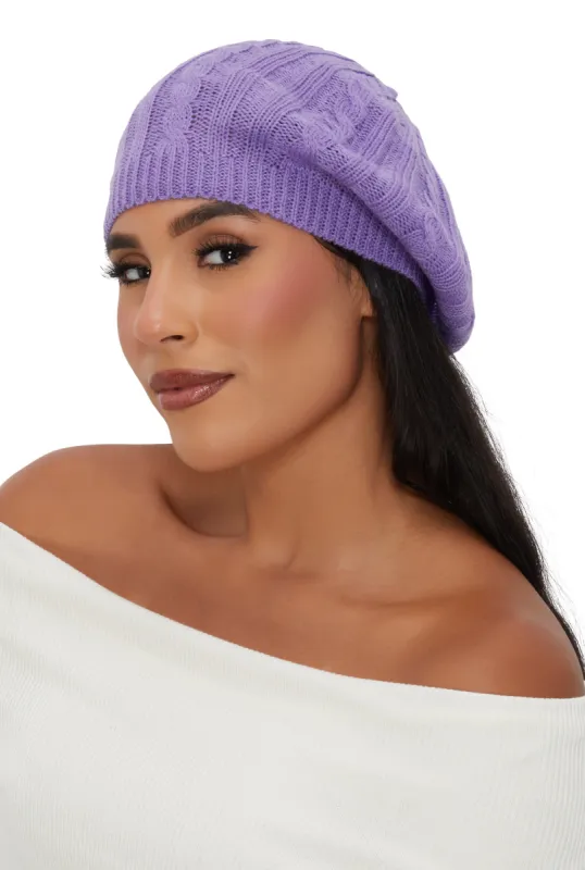 Solid Cable Knit Beret sold by Rainbow
