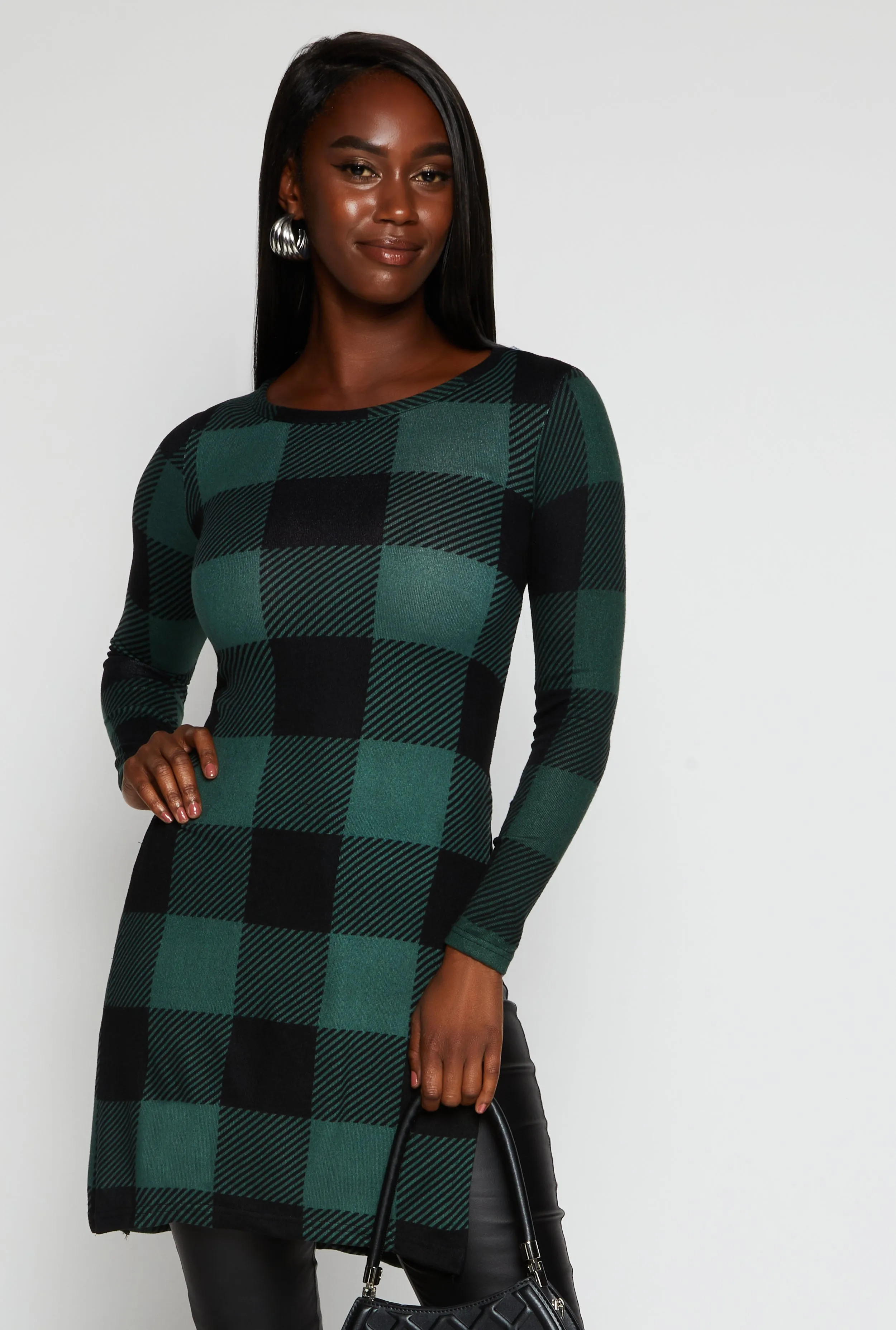Plaid Long Sleeve Side Slit Tunic Top sold by Rainbow