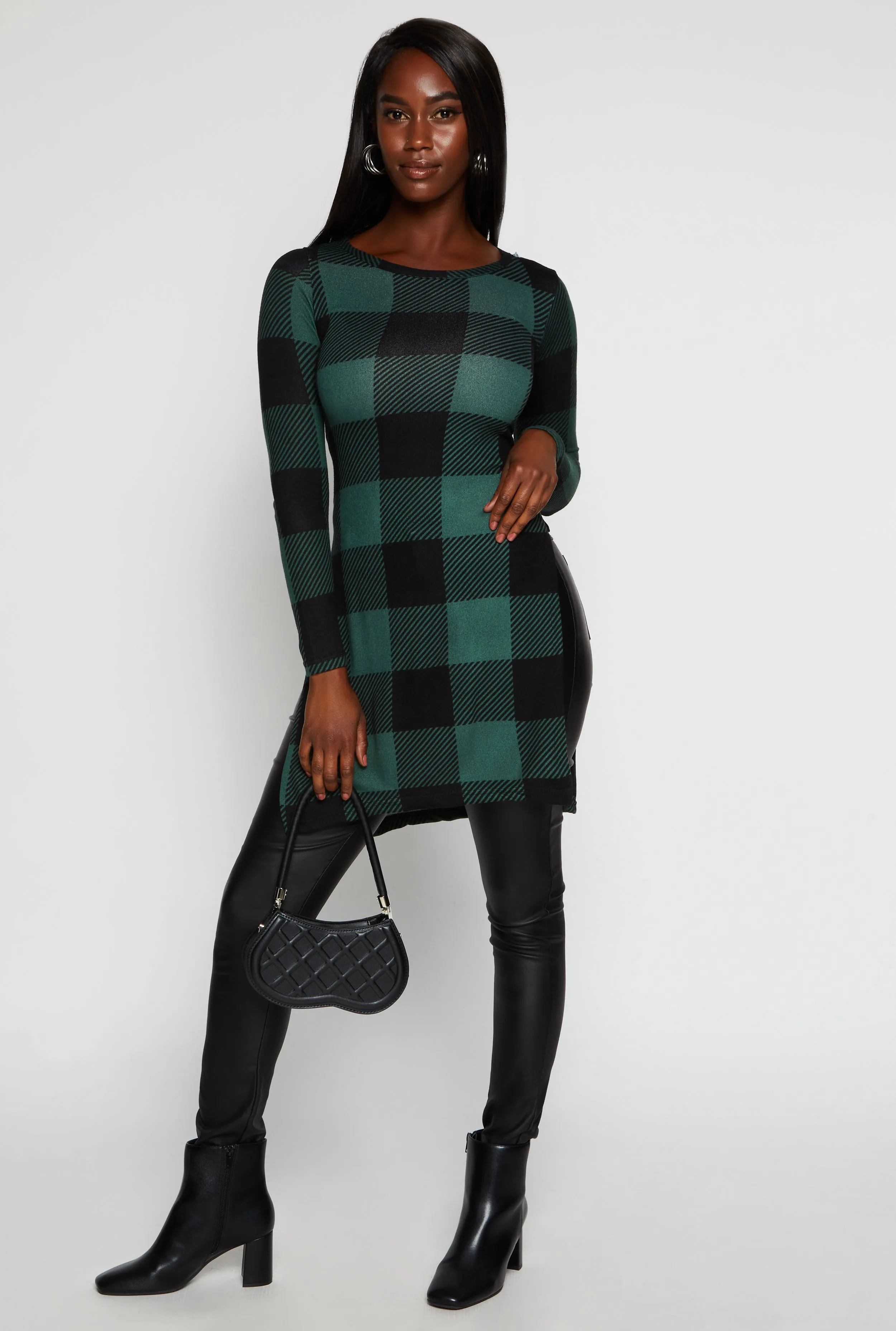 Plaid Long Sleeve Side Slit Tunic Top sold by Rainbow product image thumbnail 2