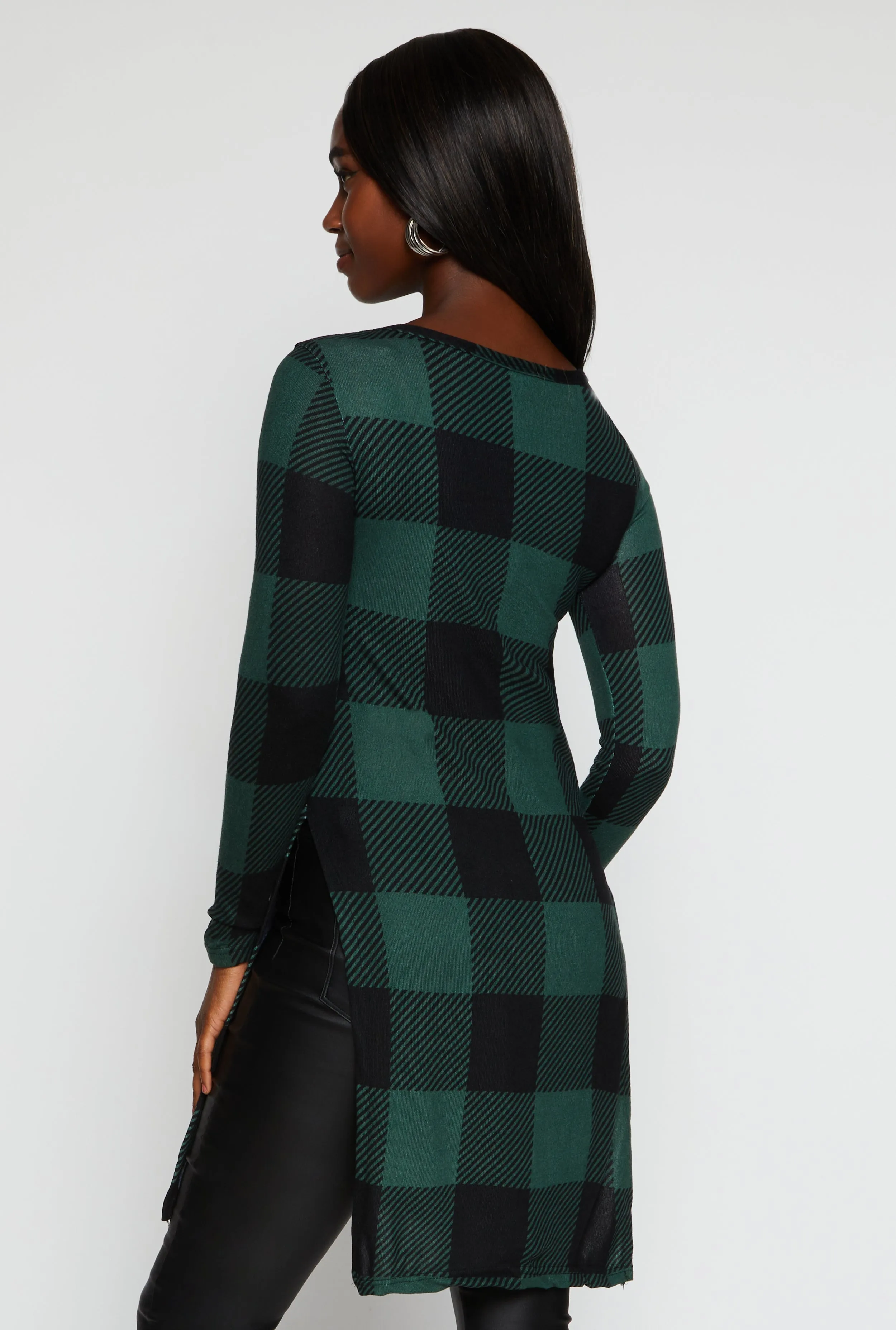 Plaid Long Sleeve Side Slit Tunic Top sold by Rainbow product image thumbnail 3