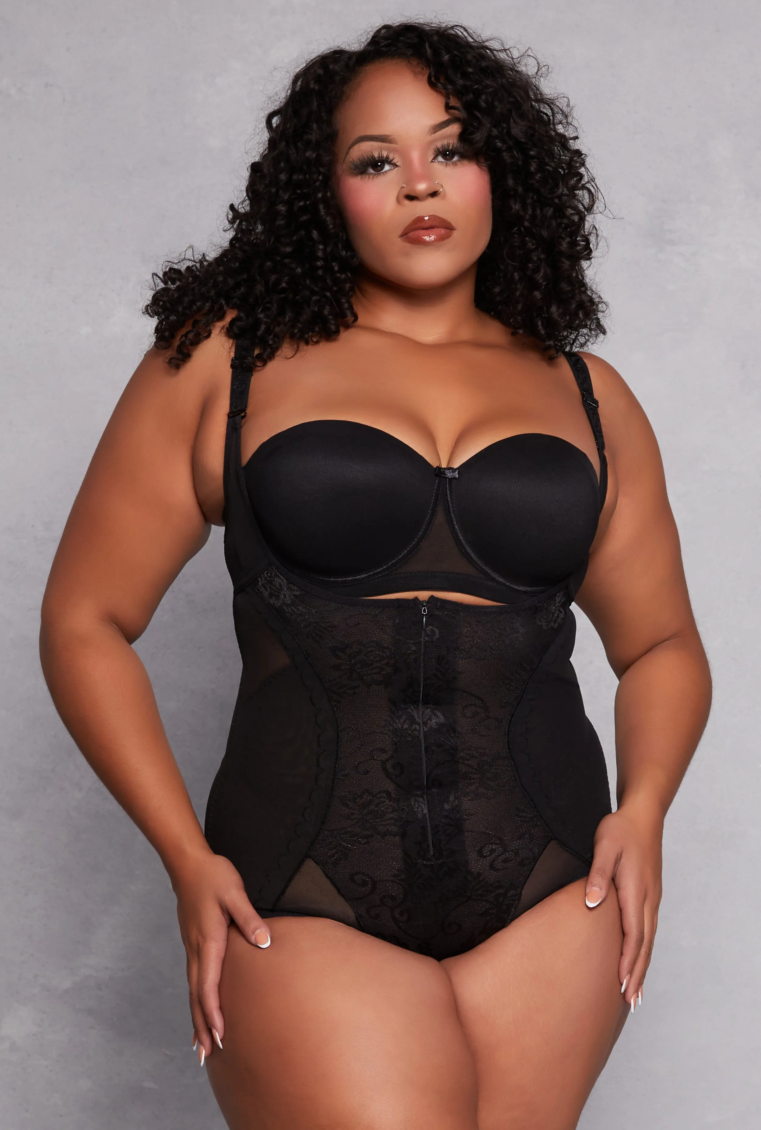 Plus Size Floral Lace Shapewear Bodysuit sold by Rainbow