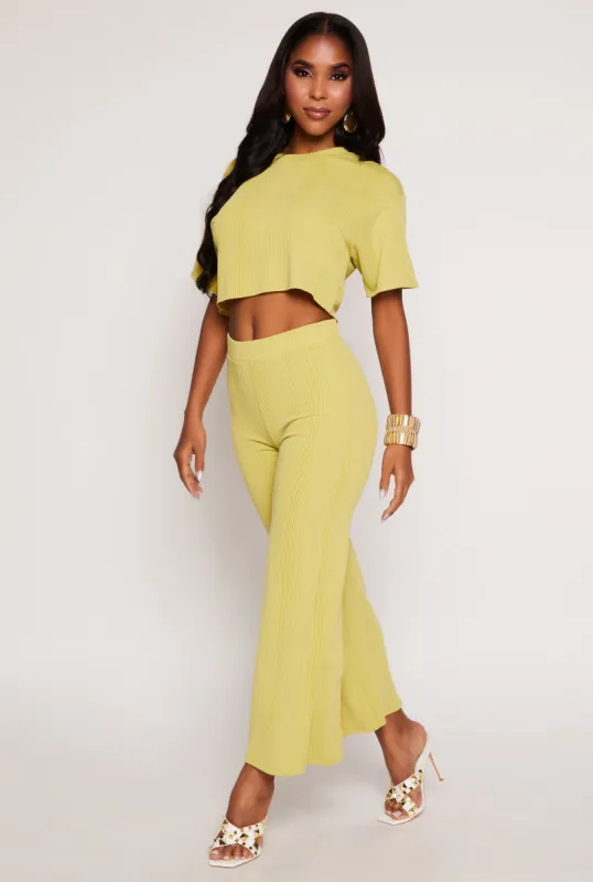 Rib Knit High Waisted Wide Leg Pants sold by Rainbow