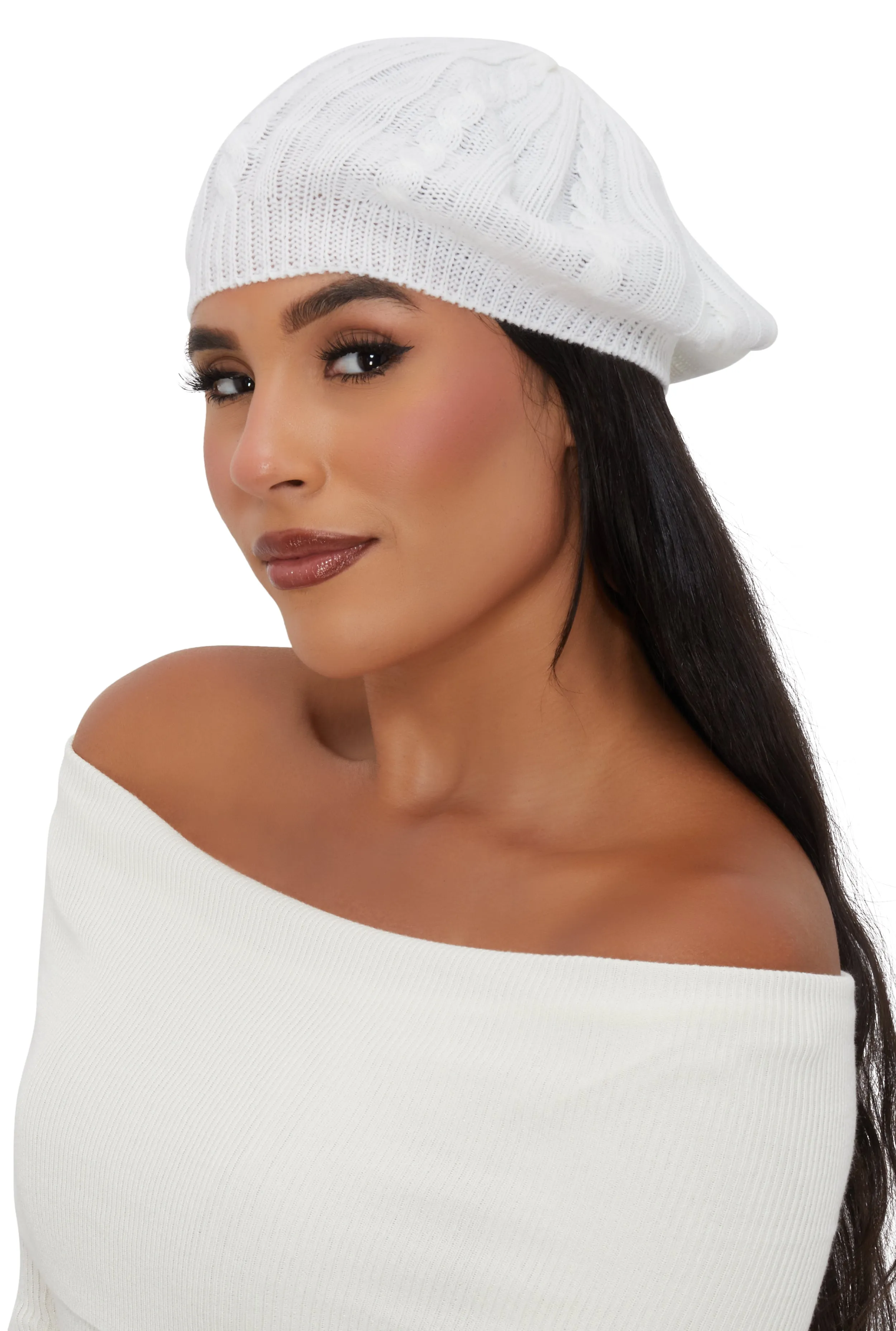 Solid Cable Knit Beret sold by Rainbow