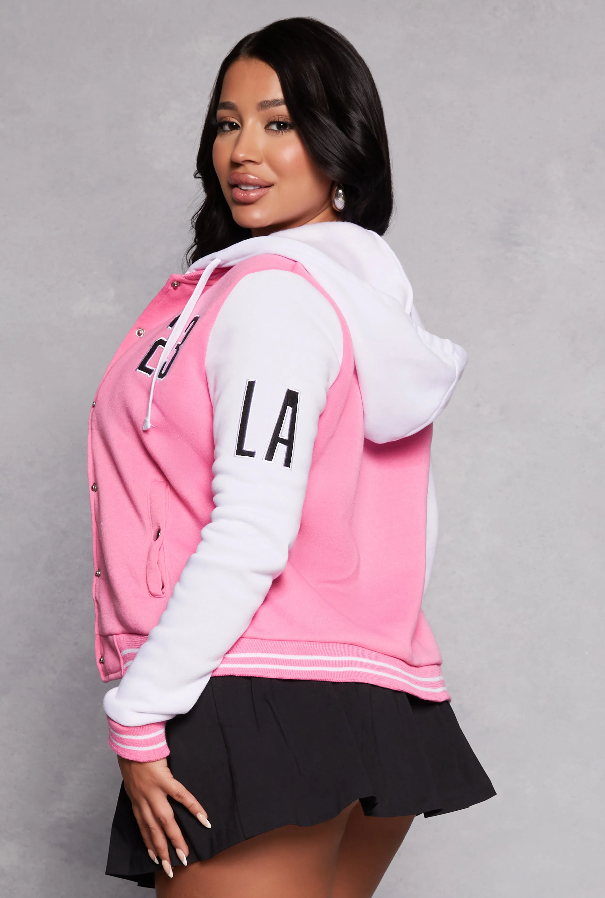 23 LA Graphic Patch Hooded Baseball Jacket sold by Rainbow product image thumbnail 3