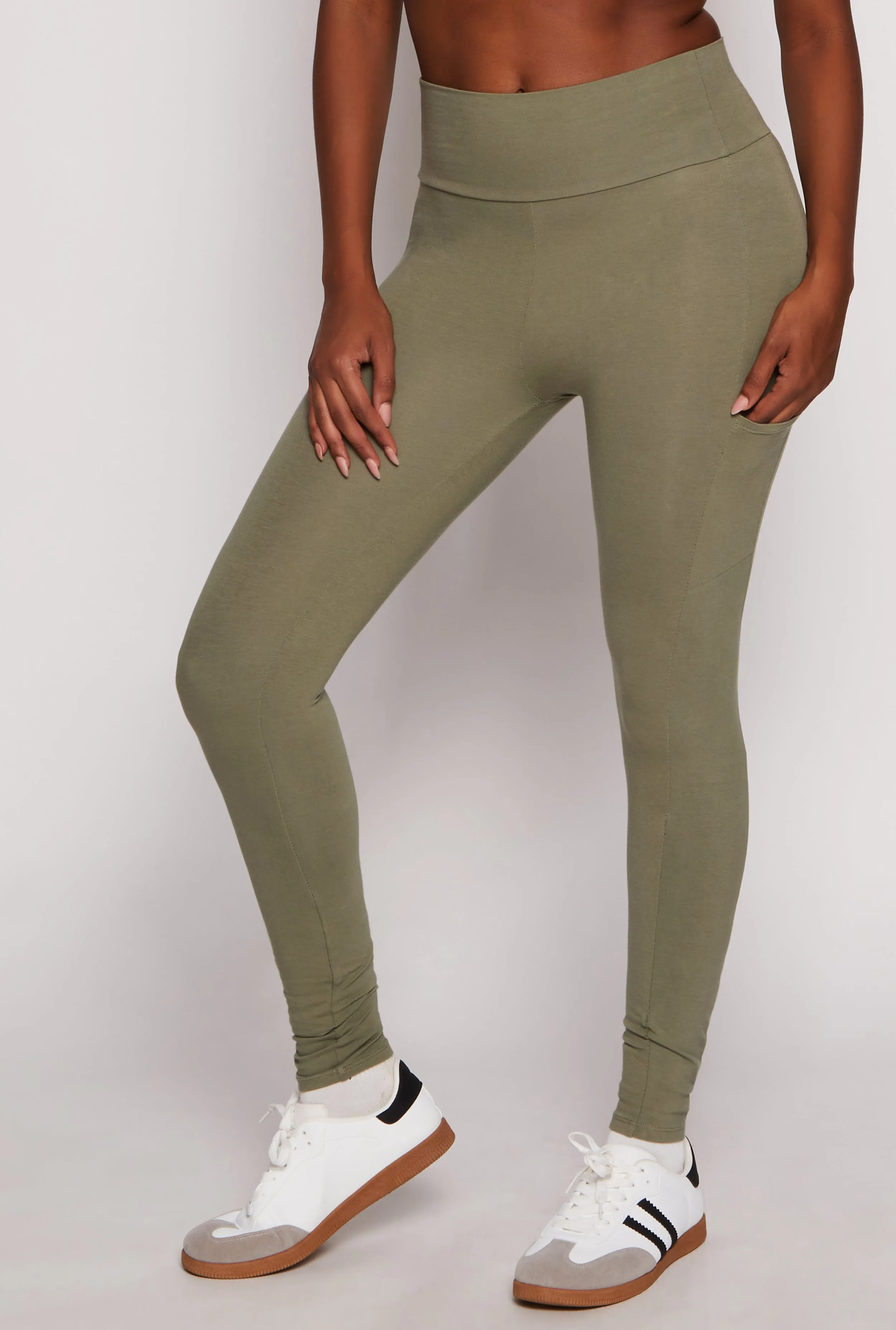 Solid High Waisted Cell Phone Pocket Leggings sold by Rainbow product image thumbnail 2