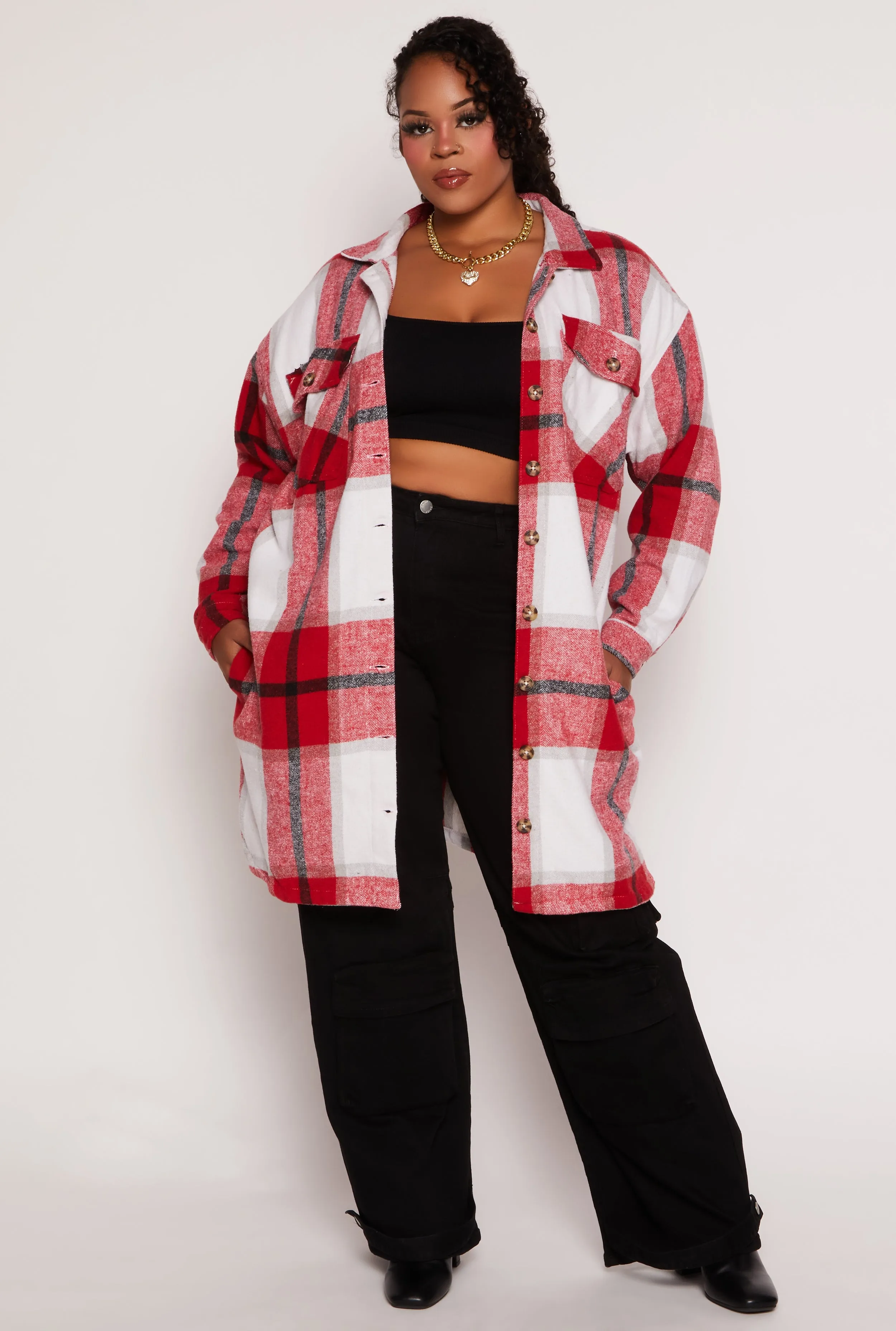 Plus Size Plaid Button Front Long Sleeve Shacket sold by Rainbow product image thumbnail 2