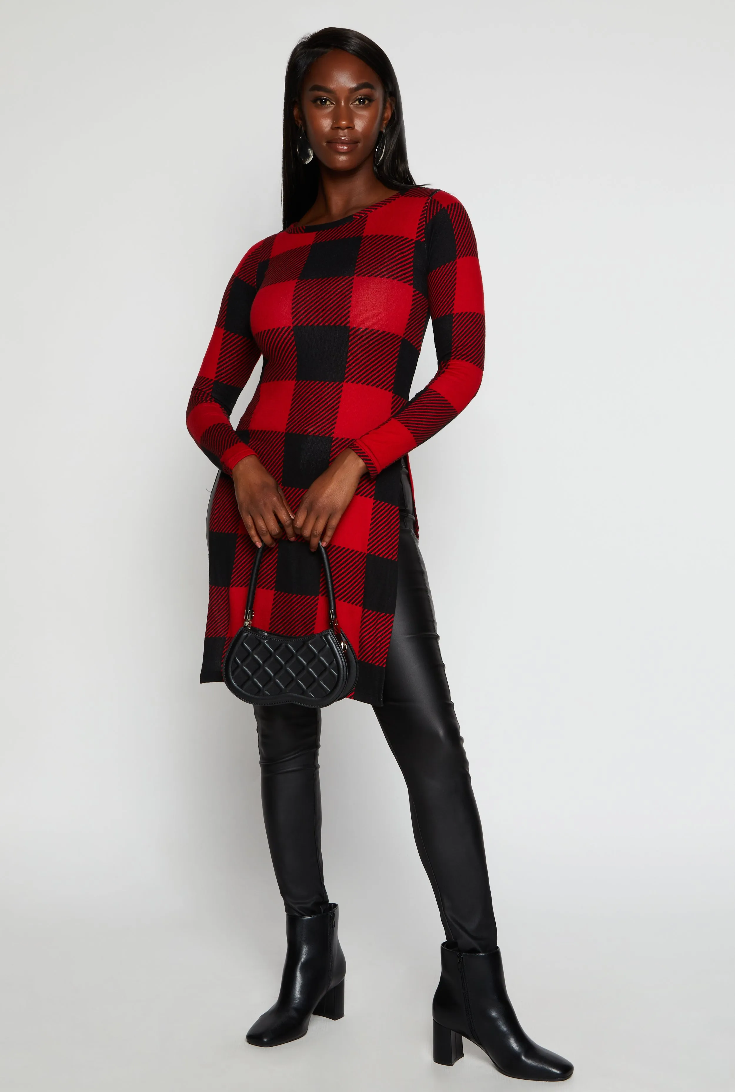 Plaid Long Sleeve Side Slit Tunic Top sold by Rainbow product image thumbnail 2