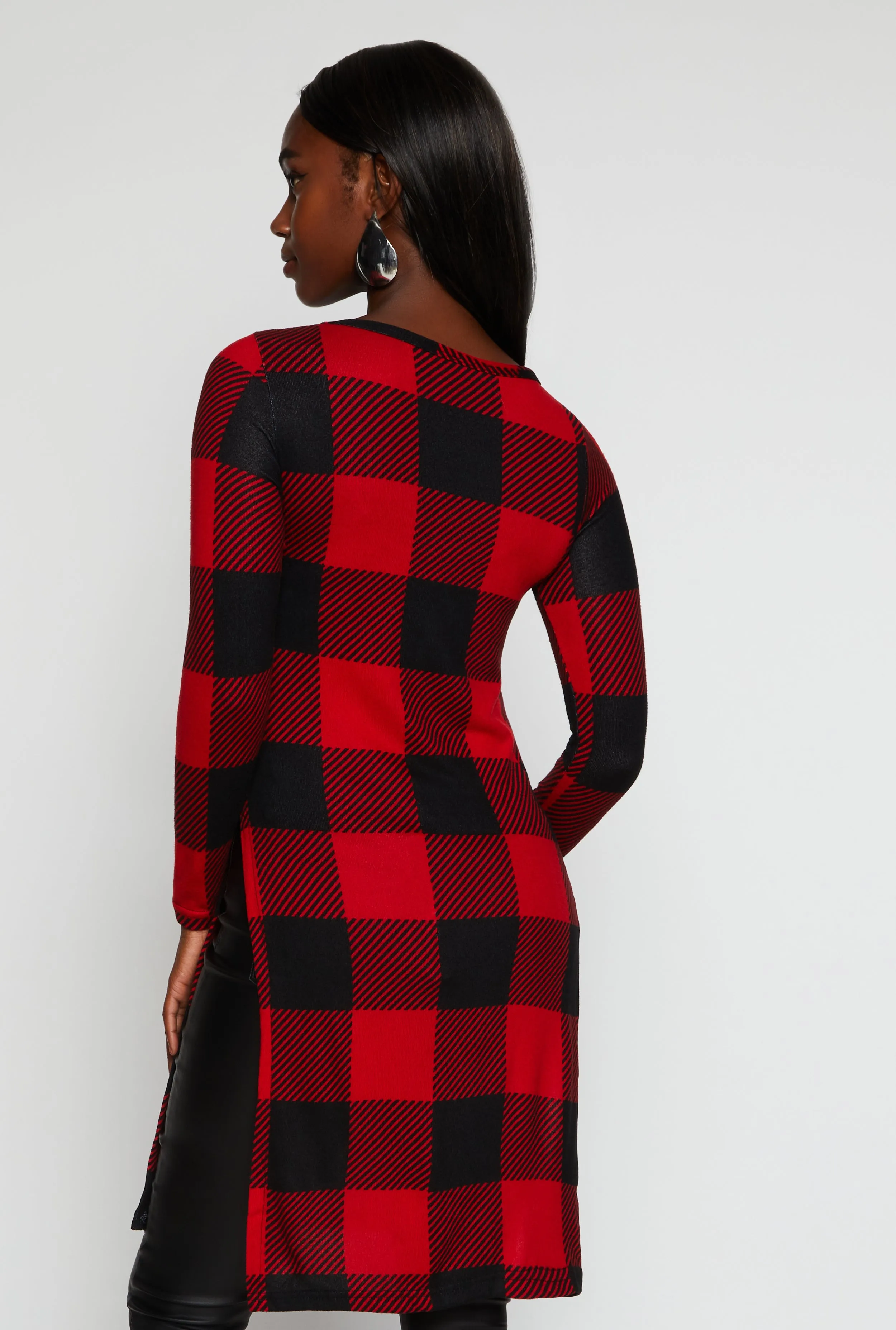 Plaid Long Sleeve Side Slit Tunic Top sold by Rainbow product image thumbnail 3