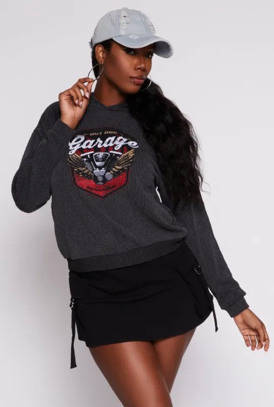 Ribbed Hot Rod Garage Graphic Pullover Hoodie sold by Rainbow