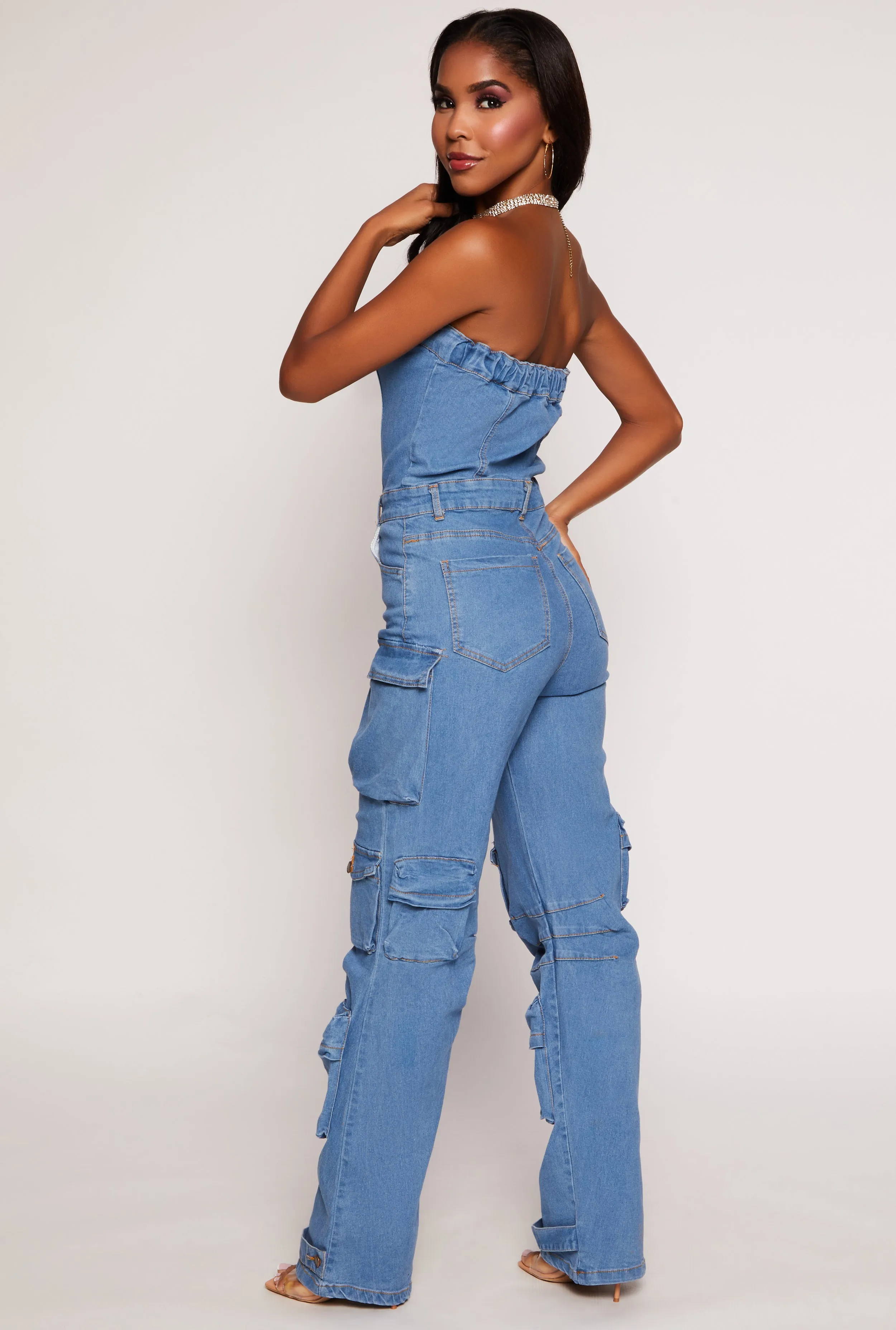 Daisy Denim Strapless Button Front Cargo Jumpsuit sold by Rainbow product image thumbnail 3