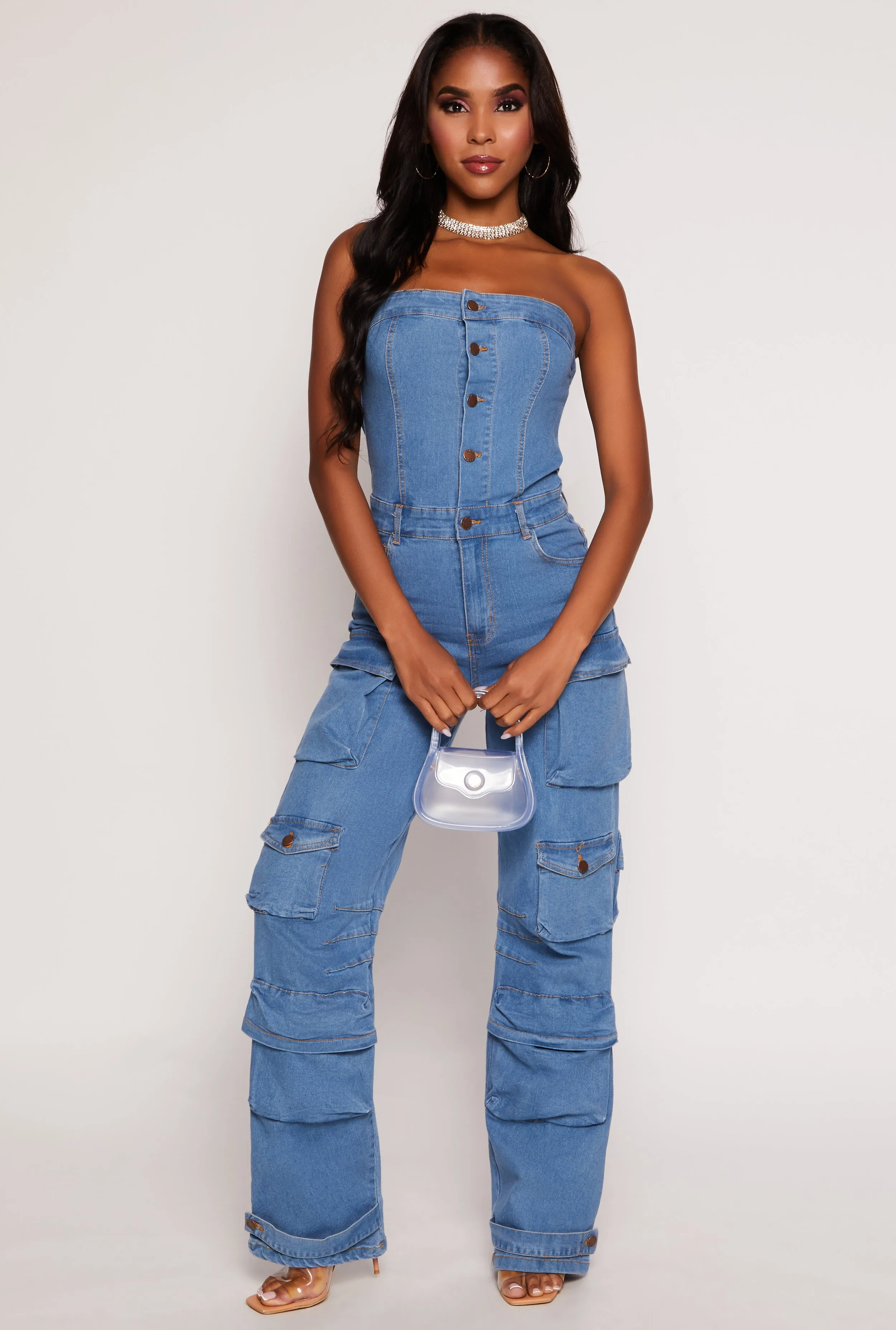 Daisy Denim Strapless Button Front Cargo Jumpsuit sold by Rainbow product image thumbnail 2