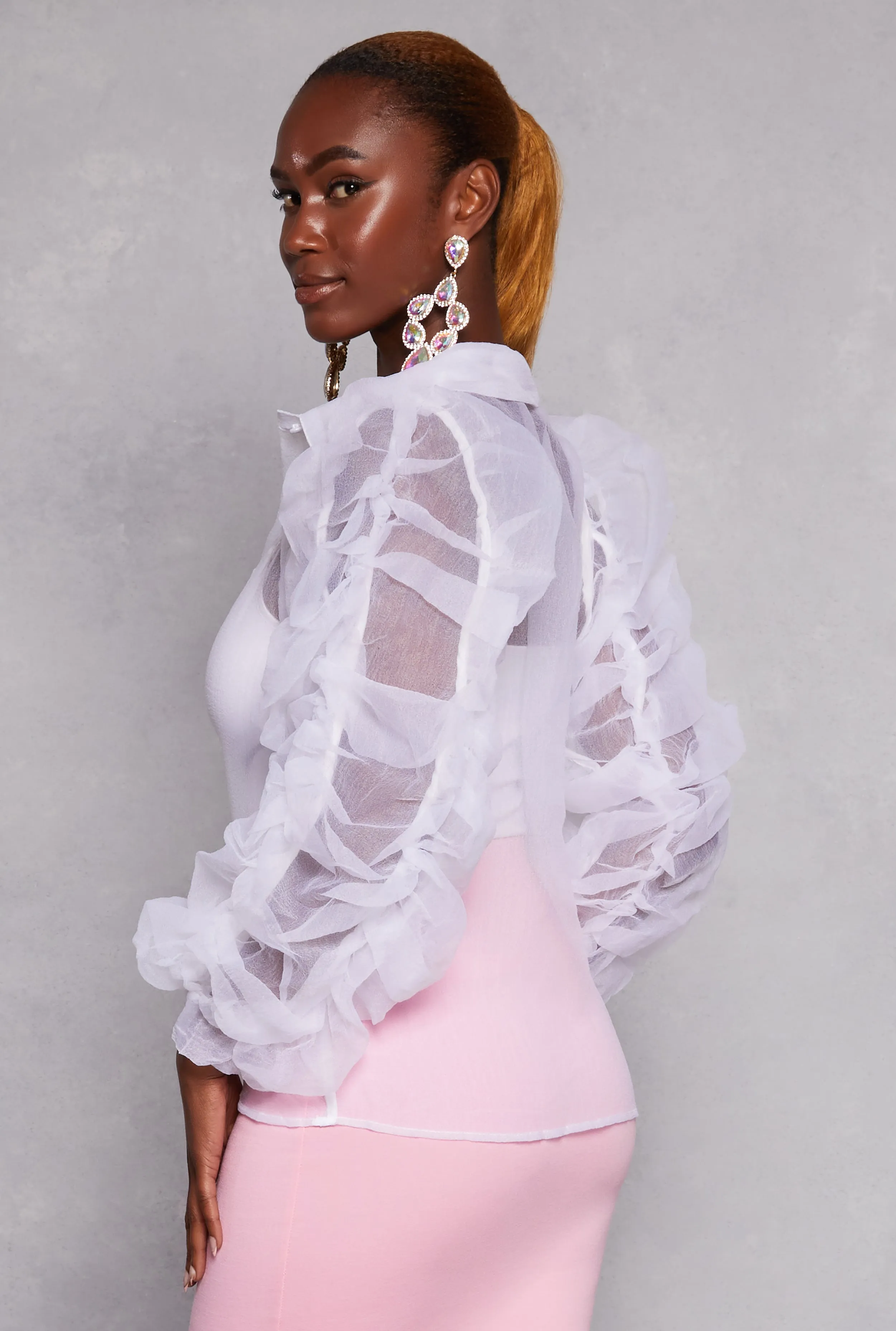 Organza Ruched Puff Sleeve Blouse sold by Rainbow product image thumbnail 3