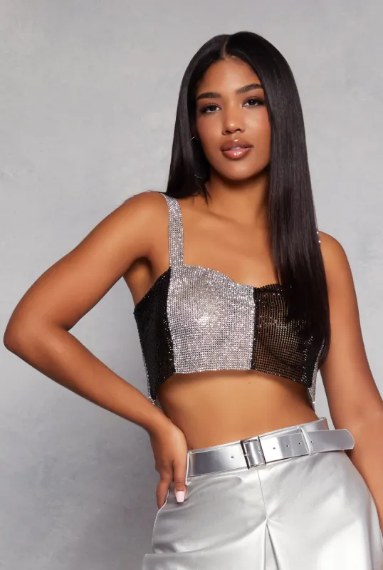 Metallic Rhinestone Cowl Neck Cropped Tank Top sold by Rainbow