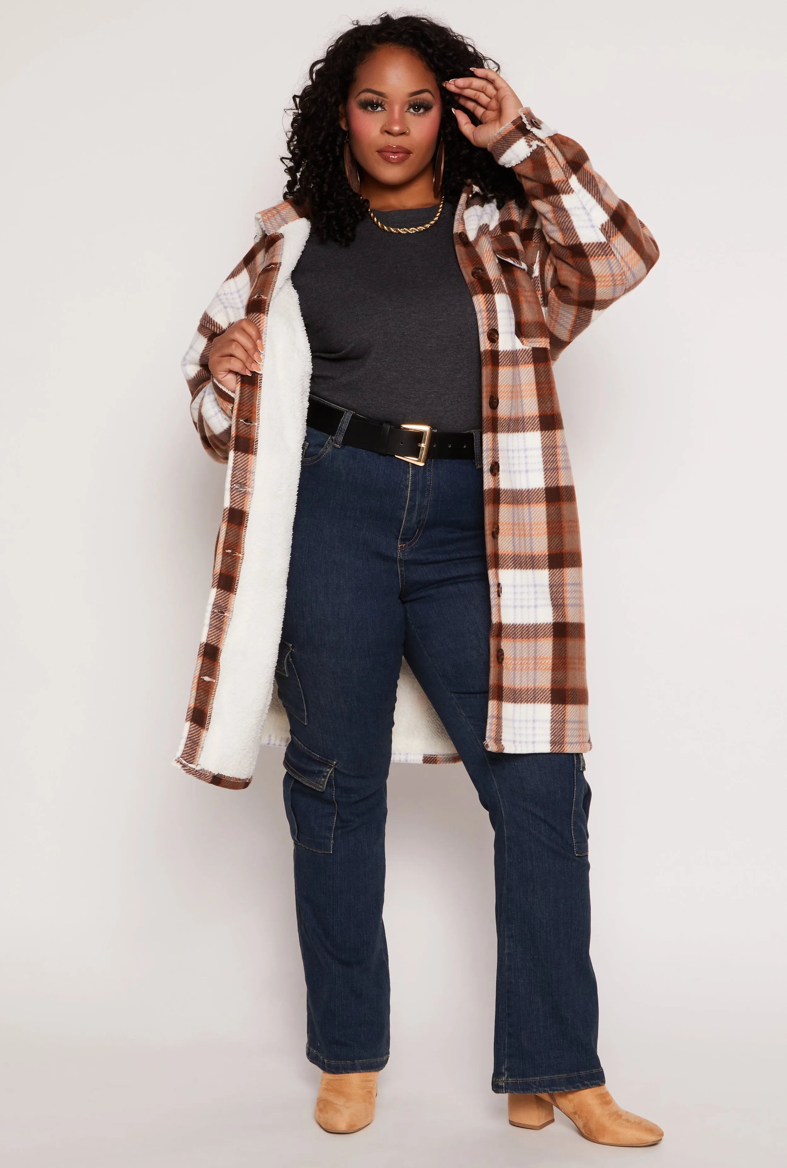 Plus Size Plaid Button Front Long Shacket sold by Rainbow product image thumbnail 2