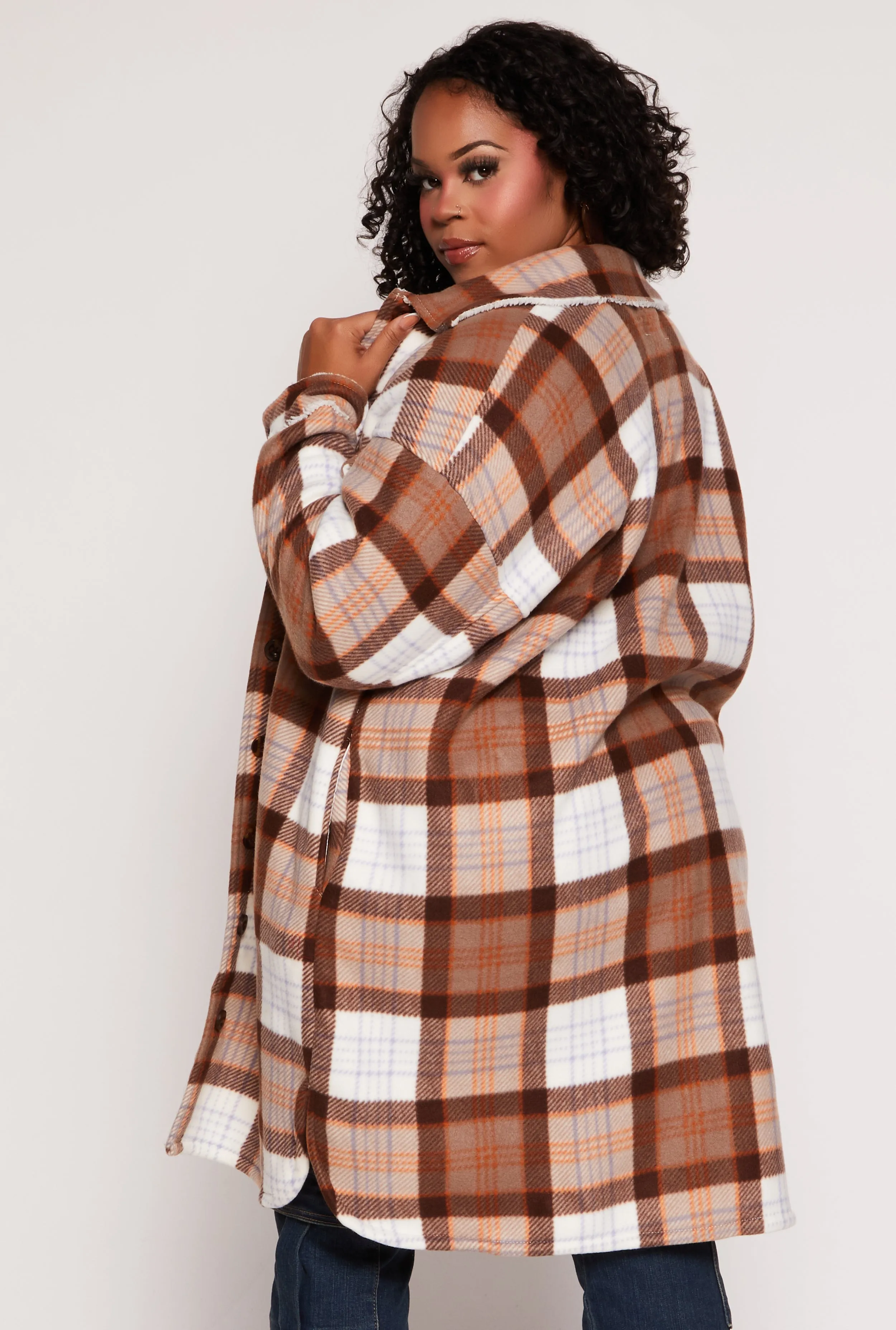 Plus Size Plaid Button Front Long Shacket sold by Rainbow product image thumbnail 3