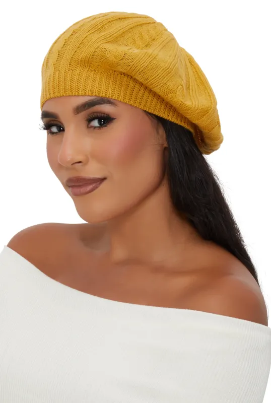 Solid Cable Knit Beret sold by Rainbow