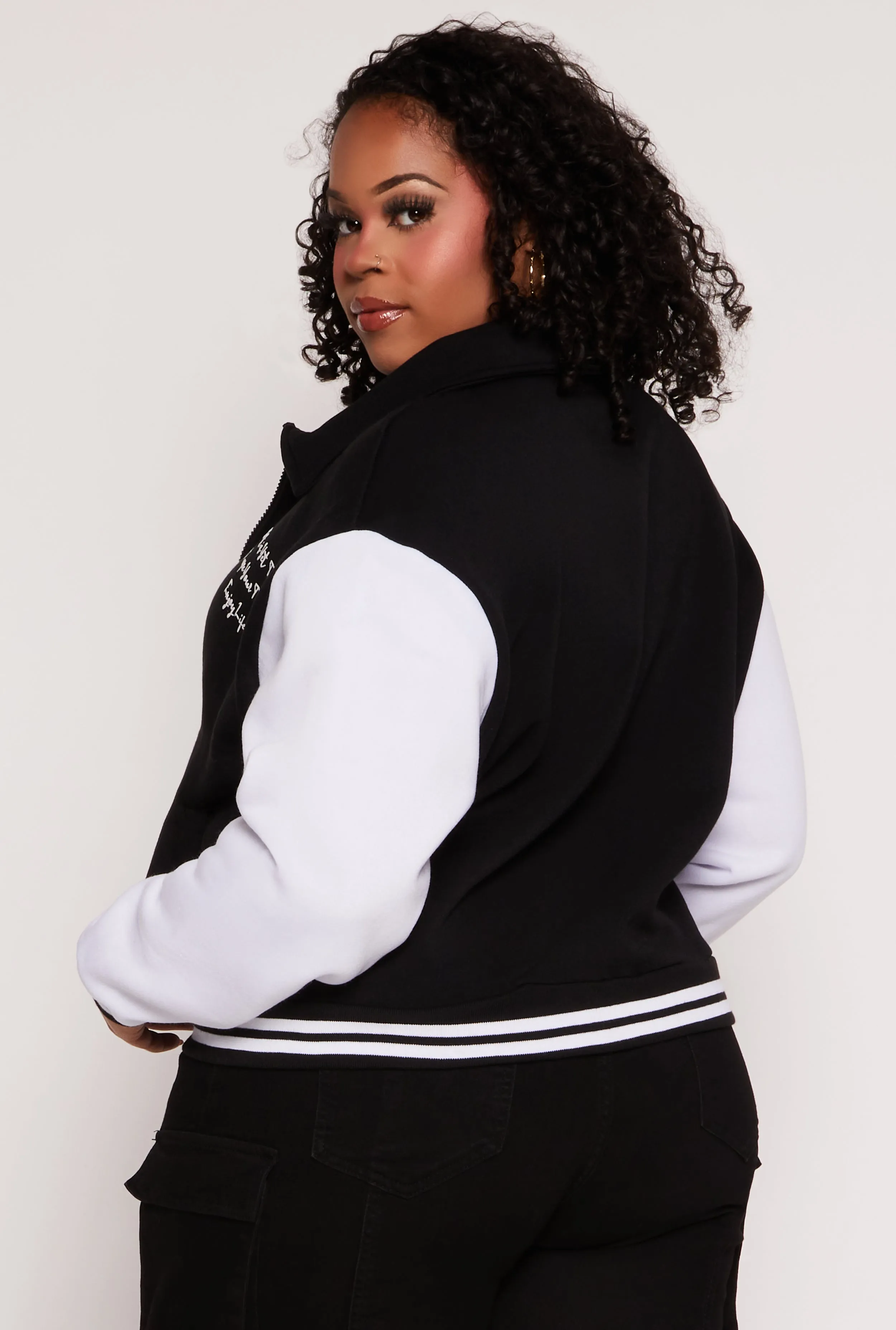 Plus Size BK Graphic Zip Front Letterman Jacket sold by Rainbow product image thumbnail 3