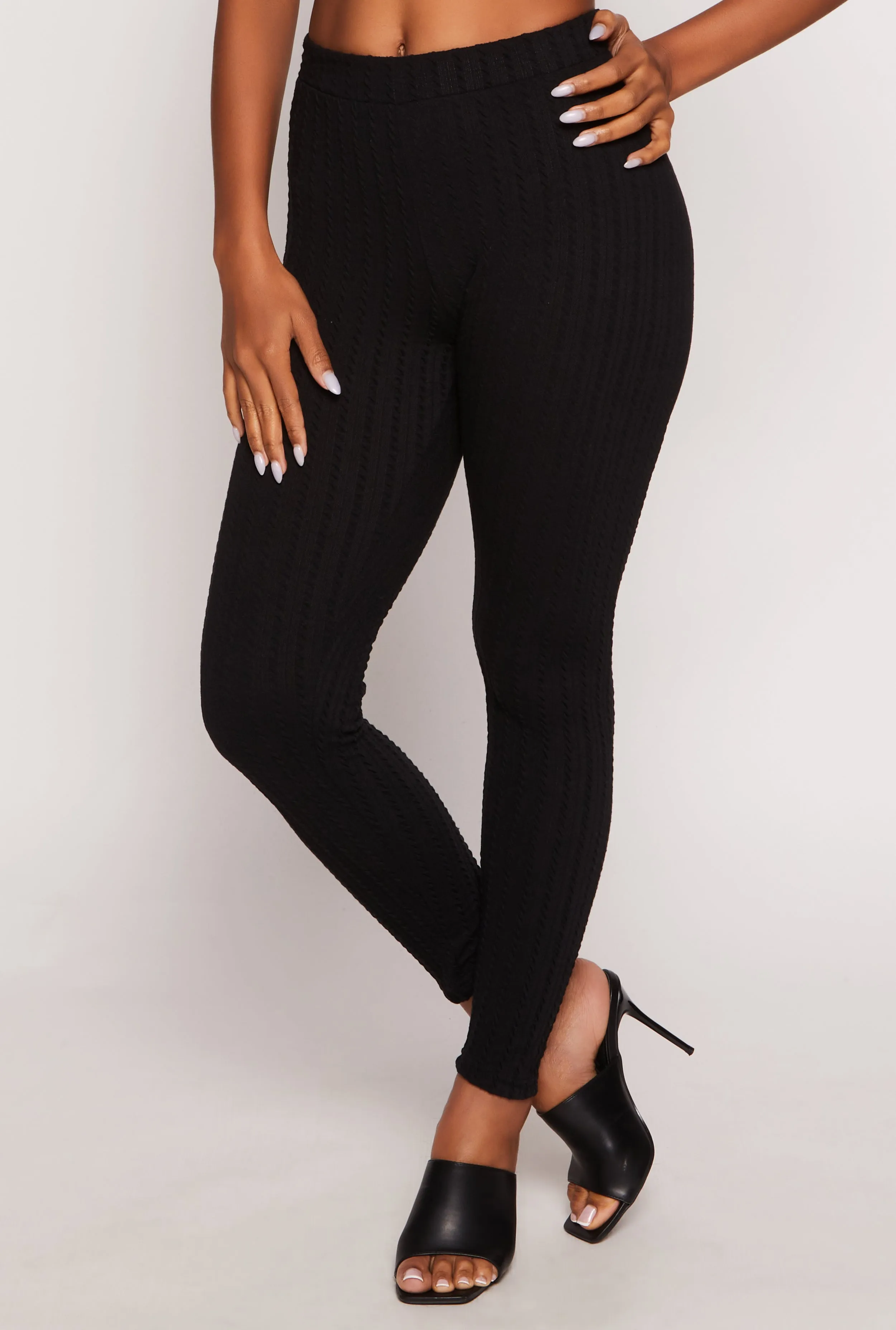 High Waisted Ribbed Knit Leggings sold by Rainbow product image thumbnail 2